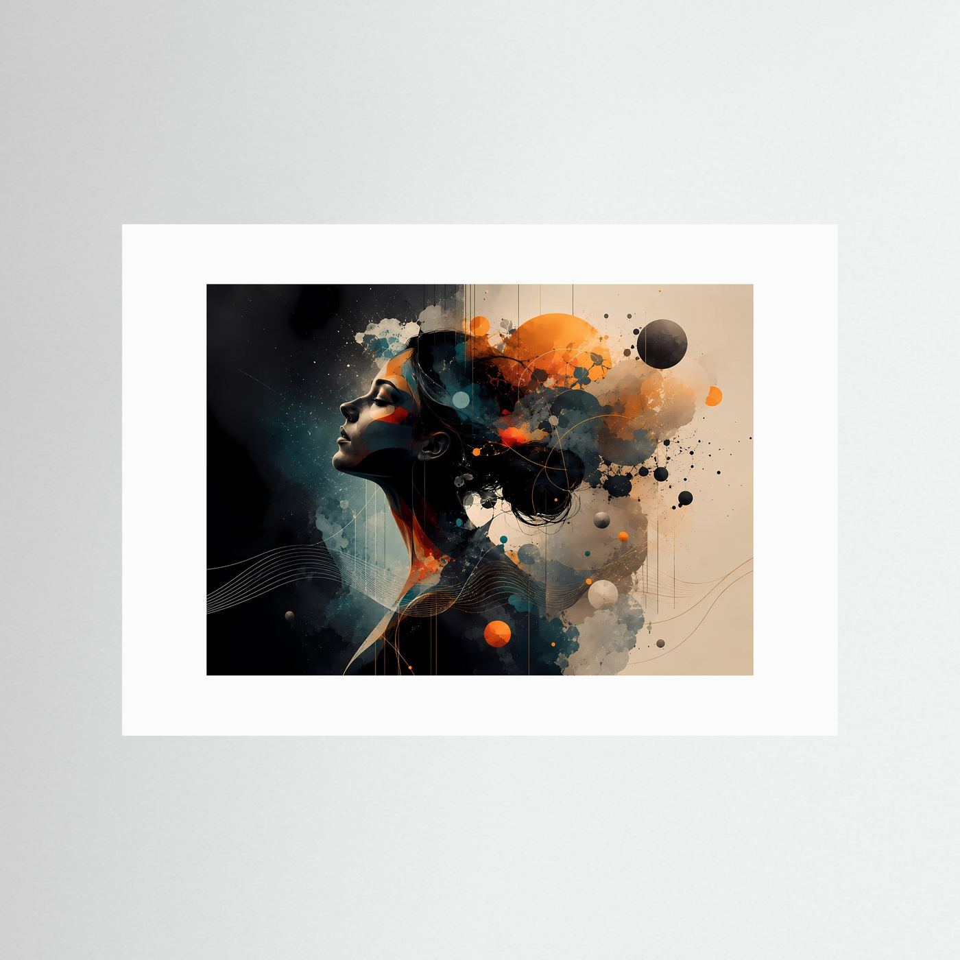 Abstraktes Frauengesicht Poster | Moderne Portrait Kunst | Surreale Frauenkunst | Geometrische Wanddekoration | Elegante Leinwand mit Goldakzenten - Copy