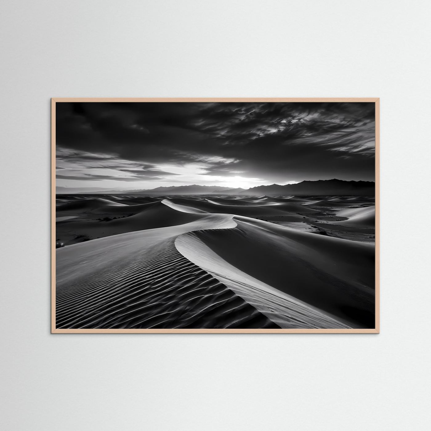 Wüsten Poster Schwarz Weiß | Minimalistische Dünen Landschaft | Moderne Fine Art Wandkunst | Monochromes Leinwandbild | Panorama Natur | Elegante Wanddeko