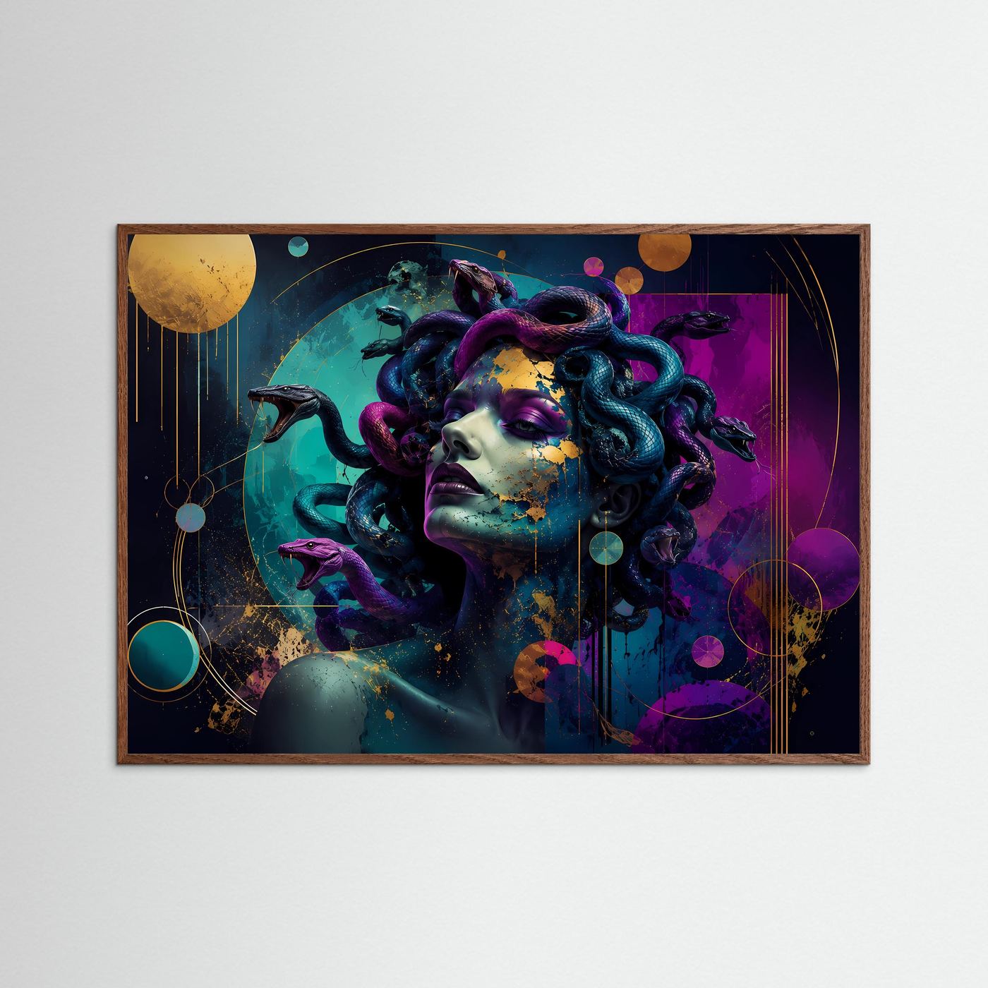 Medusa Poster | Moderne Abstrakte Mythologie Kunst | Neon Göttin mit Schlangen | Griechische Mythologie Wandbild | Luxuriöse Leinwand