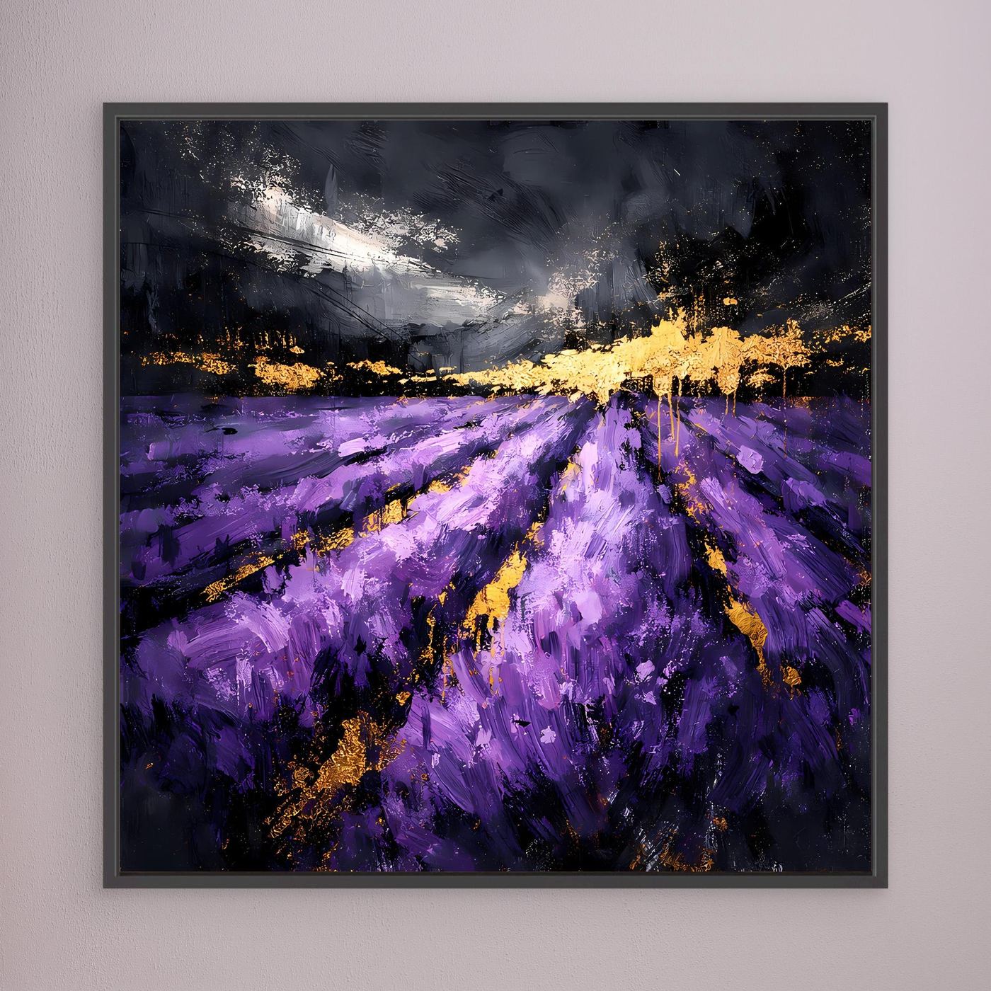 Leinwand Abstraktes Lavendelfeld in Lila und Gold | Modernes Natur Landschafts Wandbild