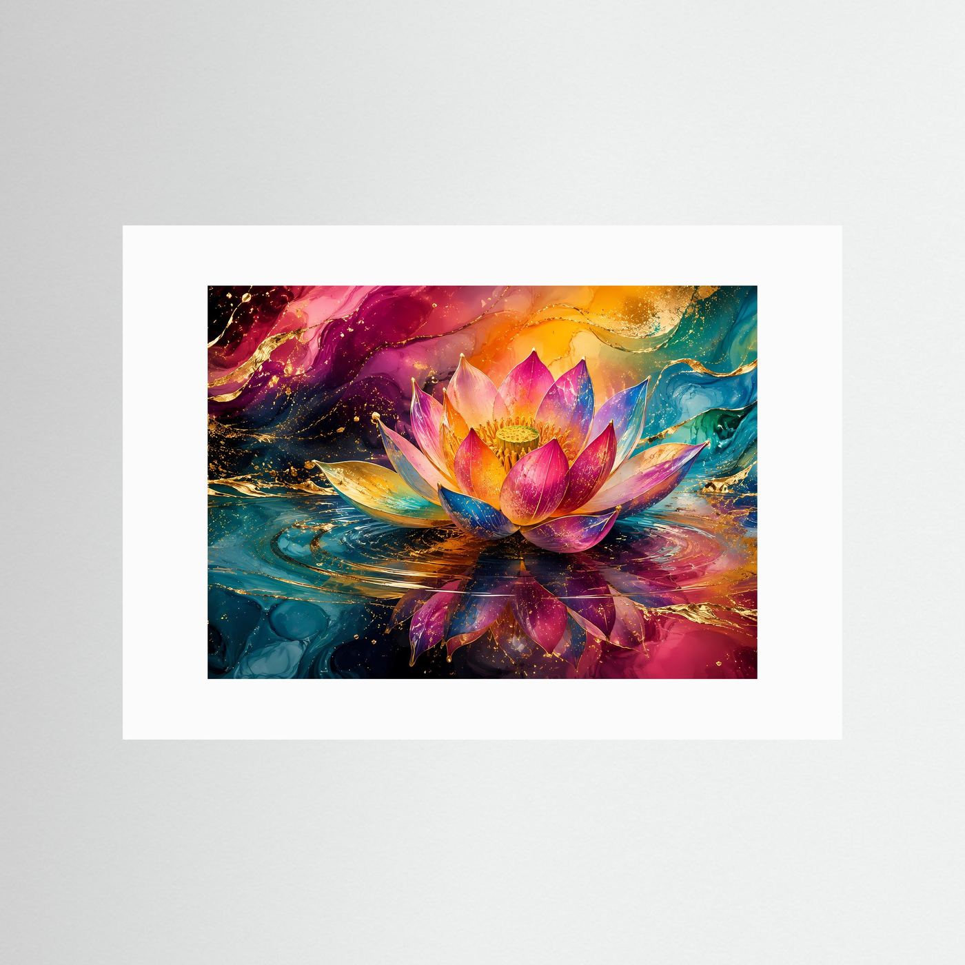 Leuchtende Lotusblüte in Pink & Türkis | Abstrakte Kunst mit Gold