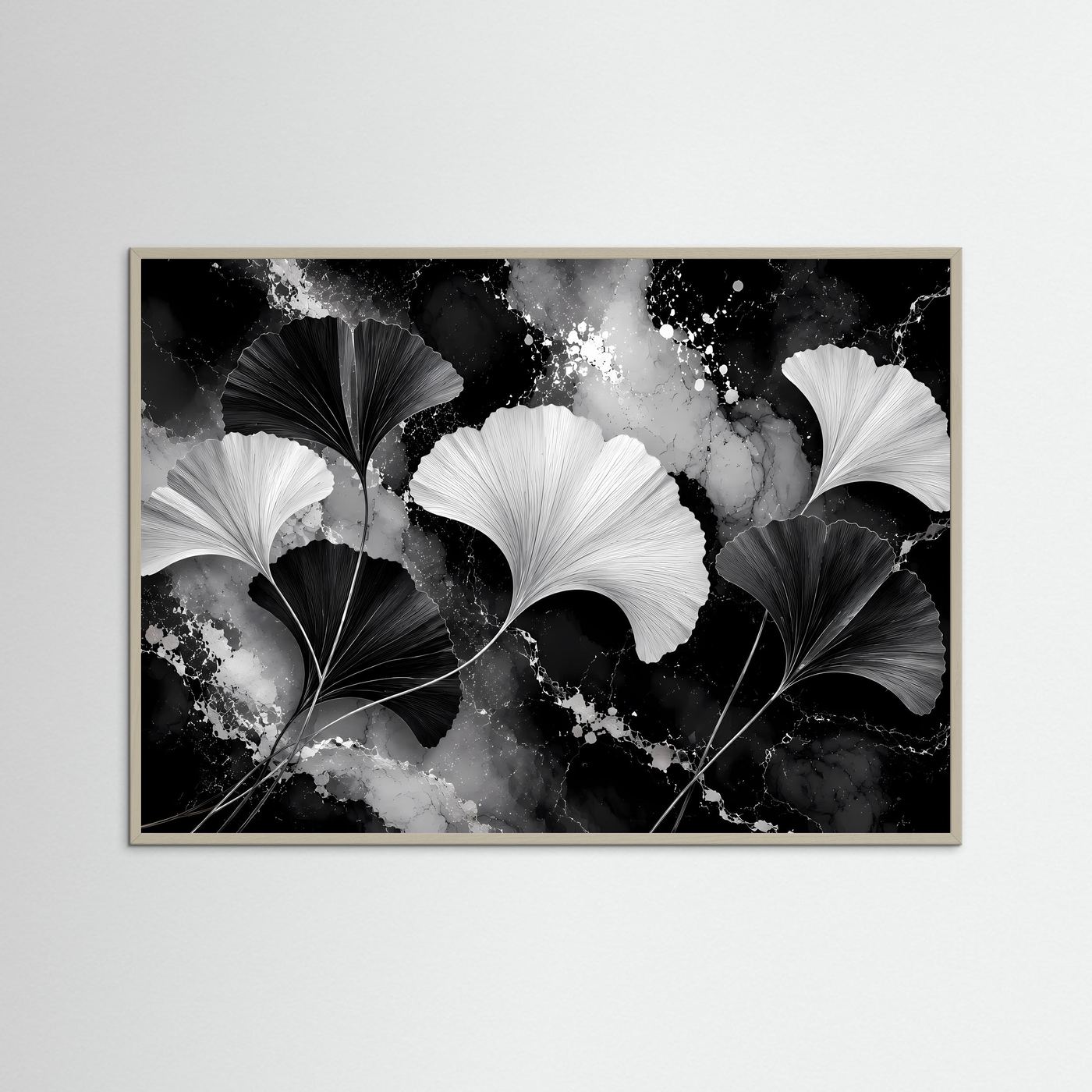 Ginkgo Blätter Poster Schwarz Weiß | Moderne Botanische Wandkunst | Elegantes Abstraktes Natur Wandbild | Minimalistische Kunst