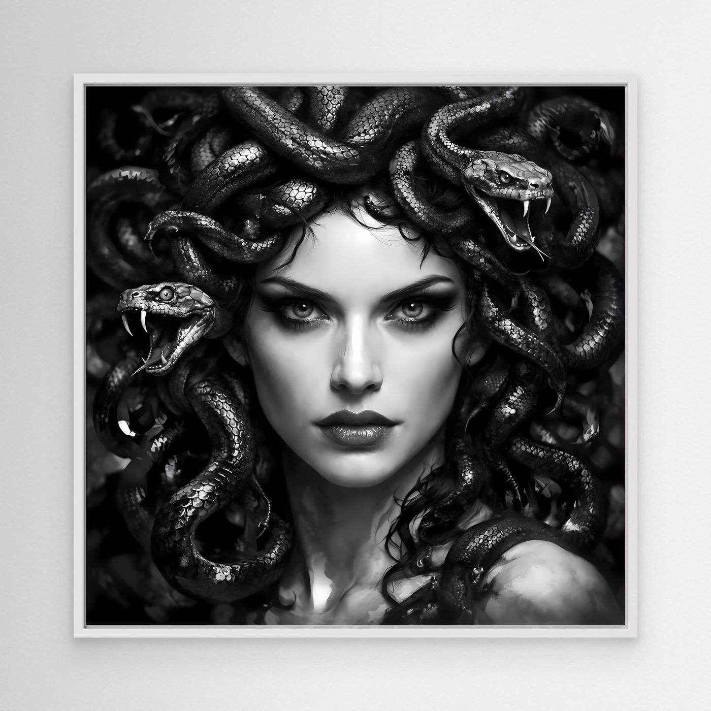 Leinwand Mystische Medusa im Schlangenkleid | Düsteres Mythologie Wandbild