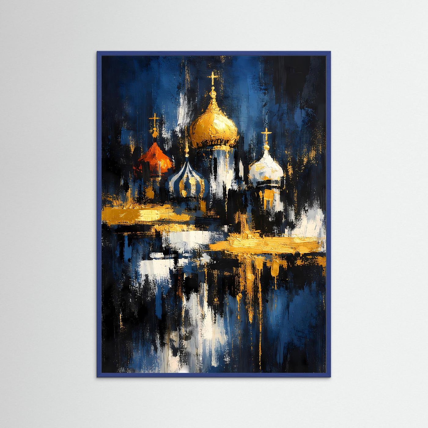 Architekturposter mit Kathedrale und goldenen Kuppeln, Spiegelung, dunkelgrauer Rahmen