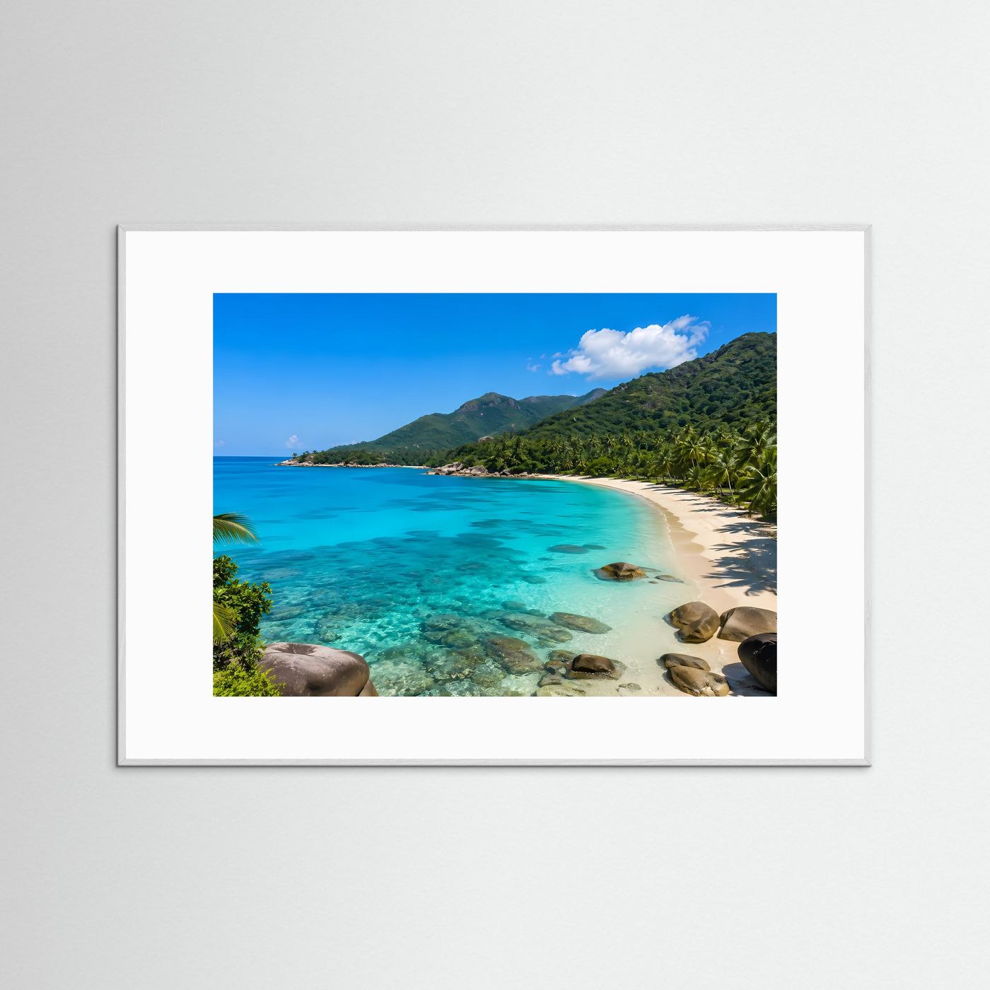 Tropische Traumbucht | Türkisblaues Meer & Palmen Wandbild