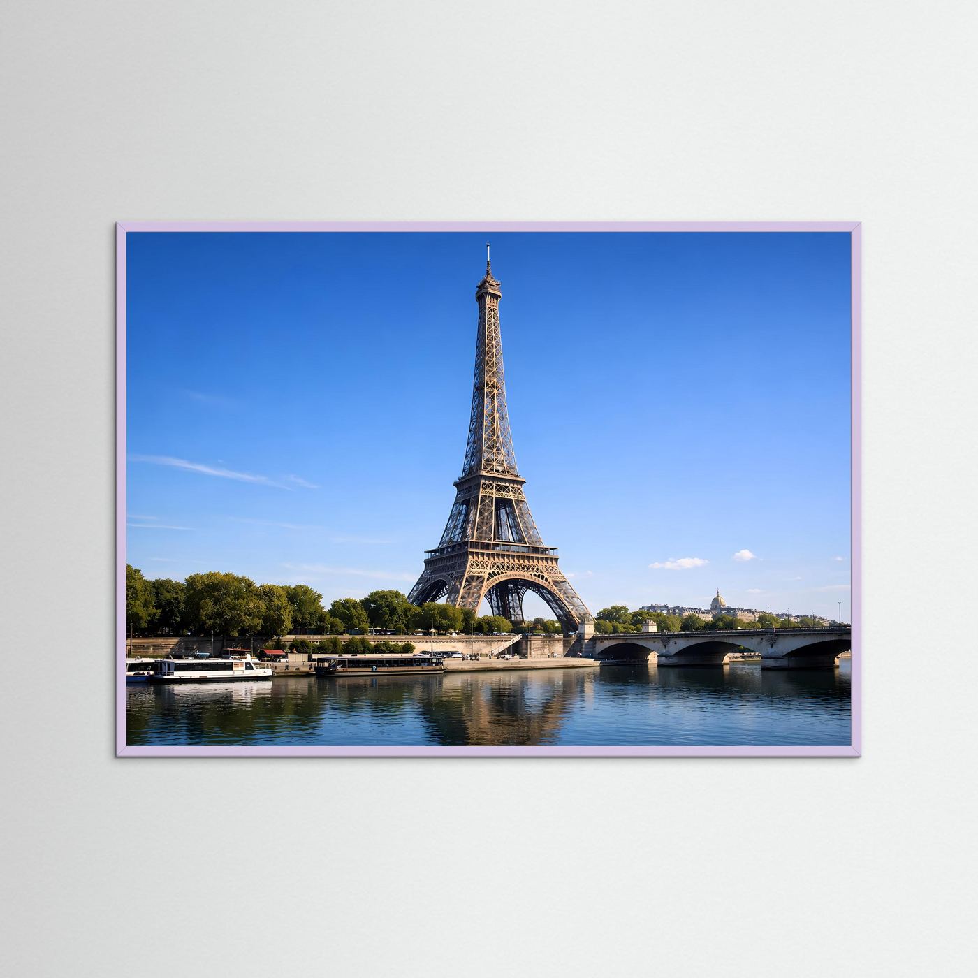 Poster mit violetter Umrandung: Eiffelturm an der Seine, Querformat