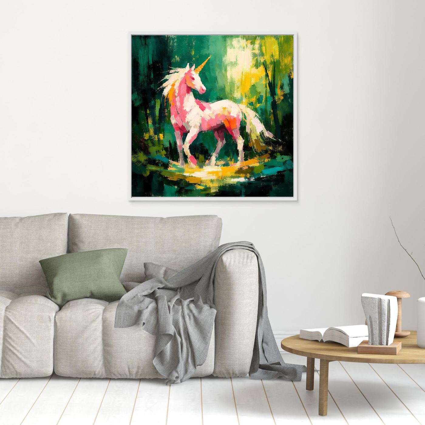 Leinwand Anmutiges Einhorn im Zauberwald | Abstraktes Fantasy & Natur Wandbild