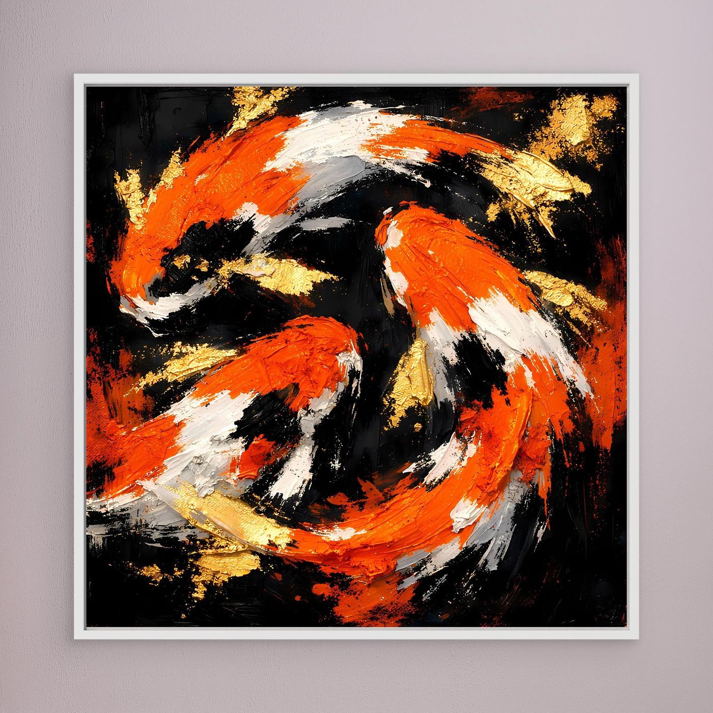 Leinwand Dynamische Koi-Karpfen | Abstraktes Yin Yang Wandbild Gold Orange