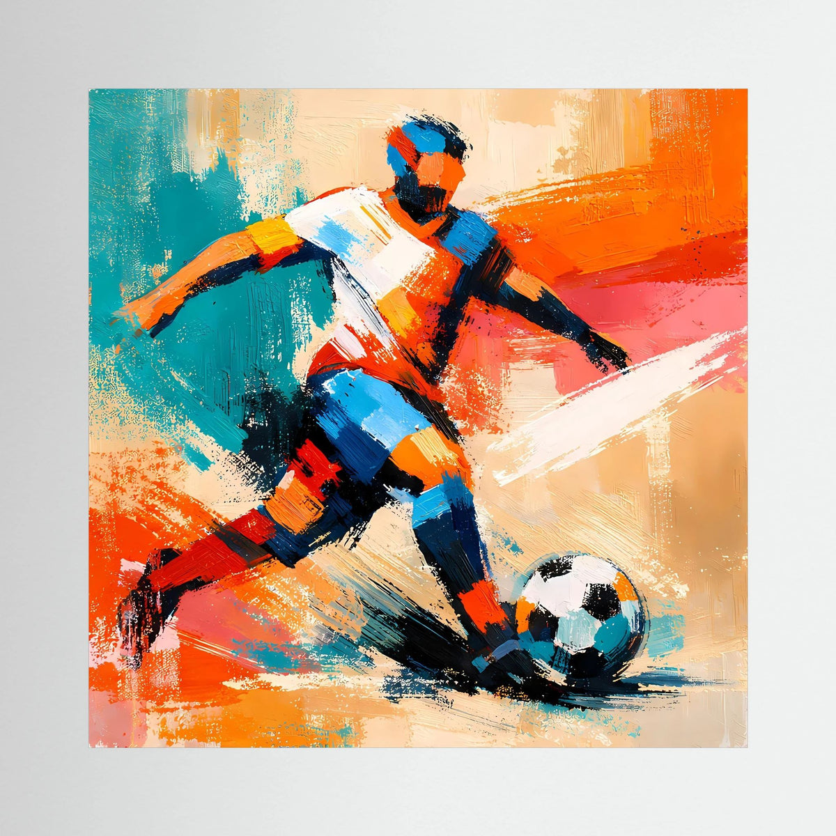 Leinwand Dynamischer Fußballspieler in Aktion | Abstraktes Sport & Fußball Wandbild