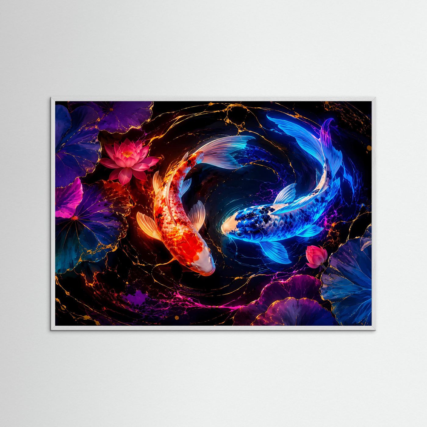 Yin Yang Koi Poster | Koi Karpfen Wandbild | Lotusblüten Kunst | Japanische Zen Dekoration | Fine Art Print