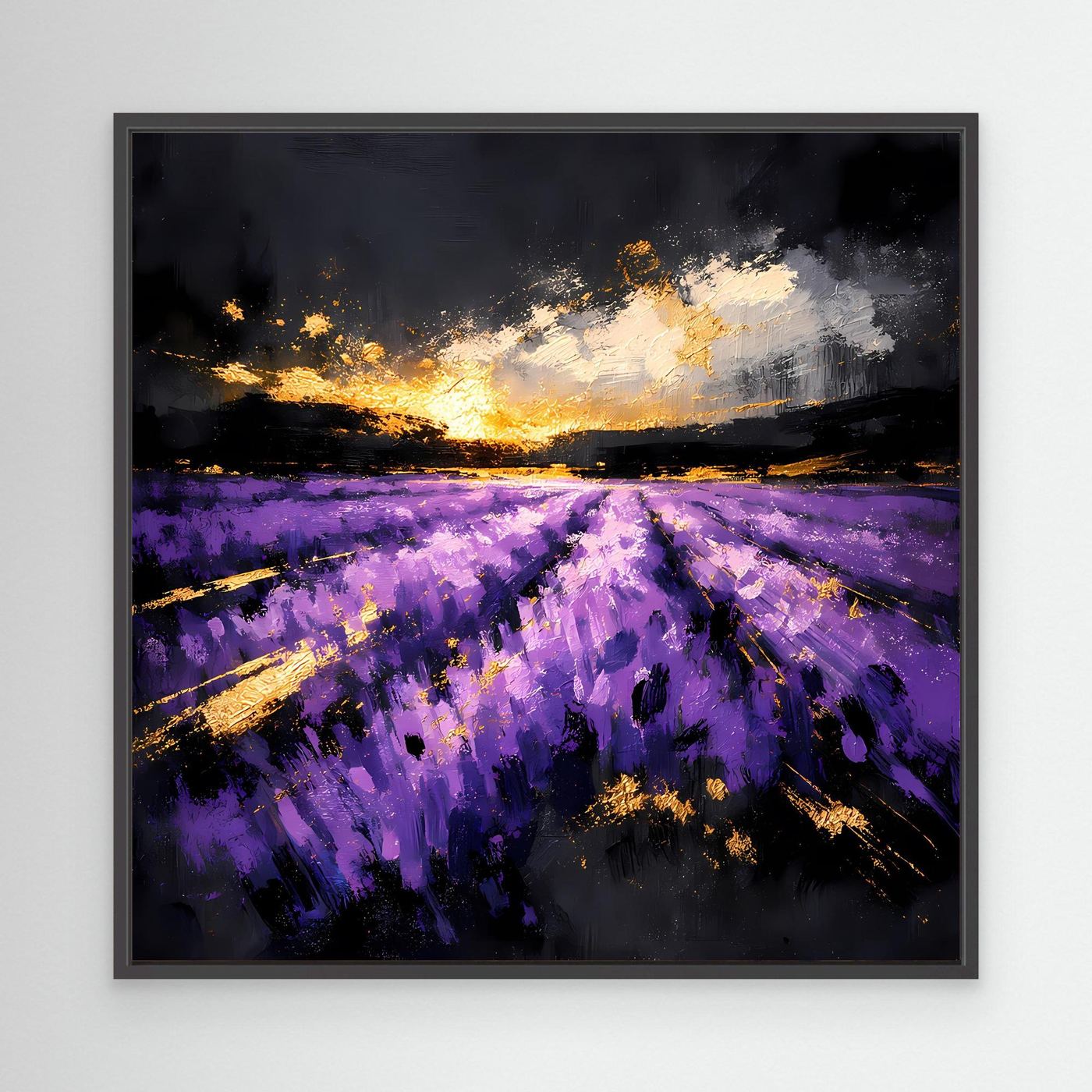 Leinwand Magisches Lavendelfeld bei Sonnenuntergang | Abstraktes Natur Wandbild