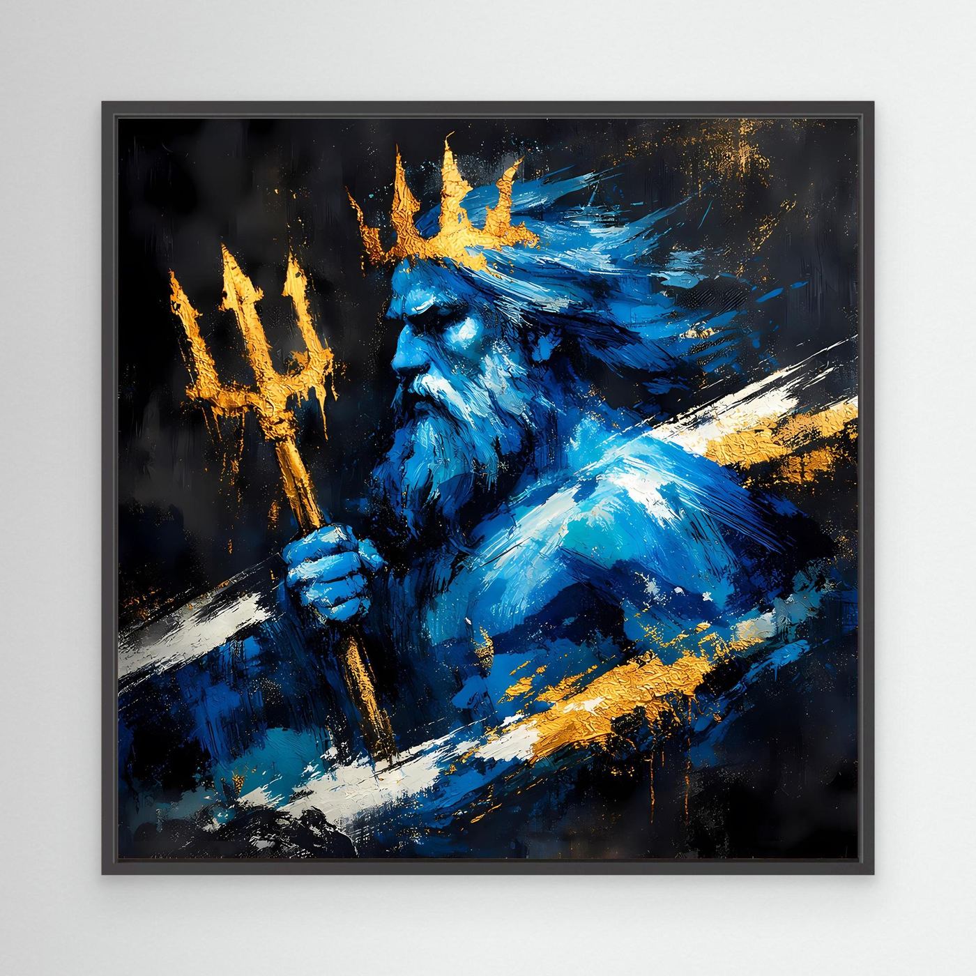 Leinwand Poseidon Gott des Meeres | Abstraktes Mythologie Wandbild Blau Gold