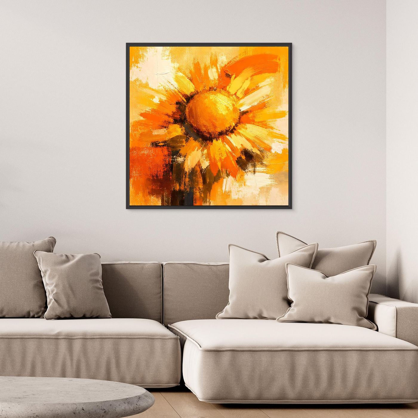 Leinwand Abstraktes Sonnenblumen Gemälde | Modernes Florales Wandbild Gelb Orange
