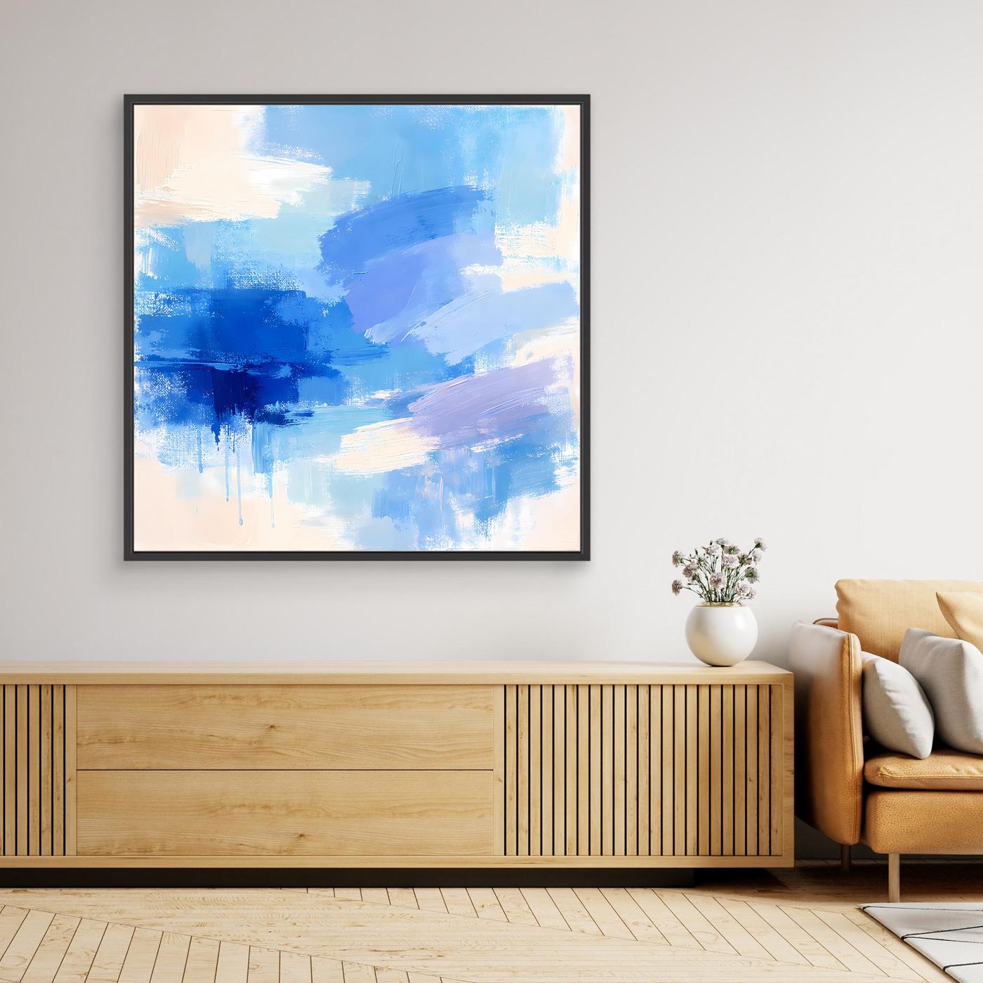Leinwand Abstrakte Blaue Pinselstriche | Modernes Minimalistisches Wandbild Meer