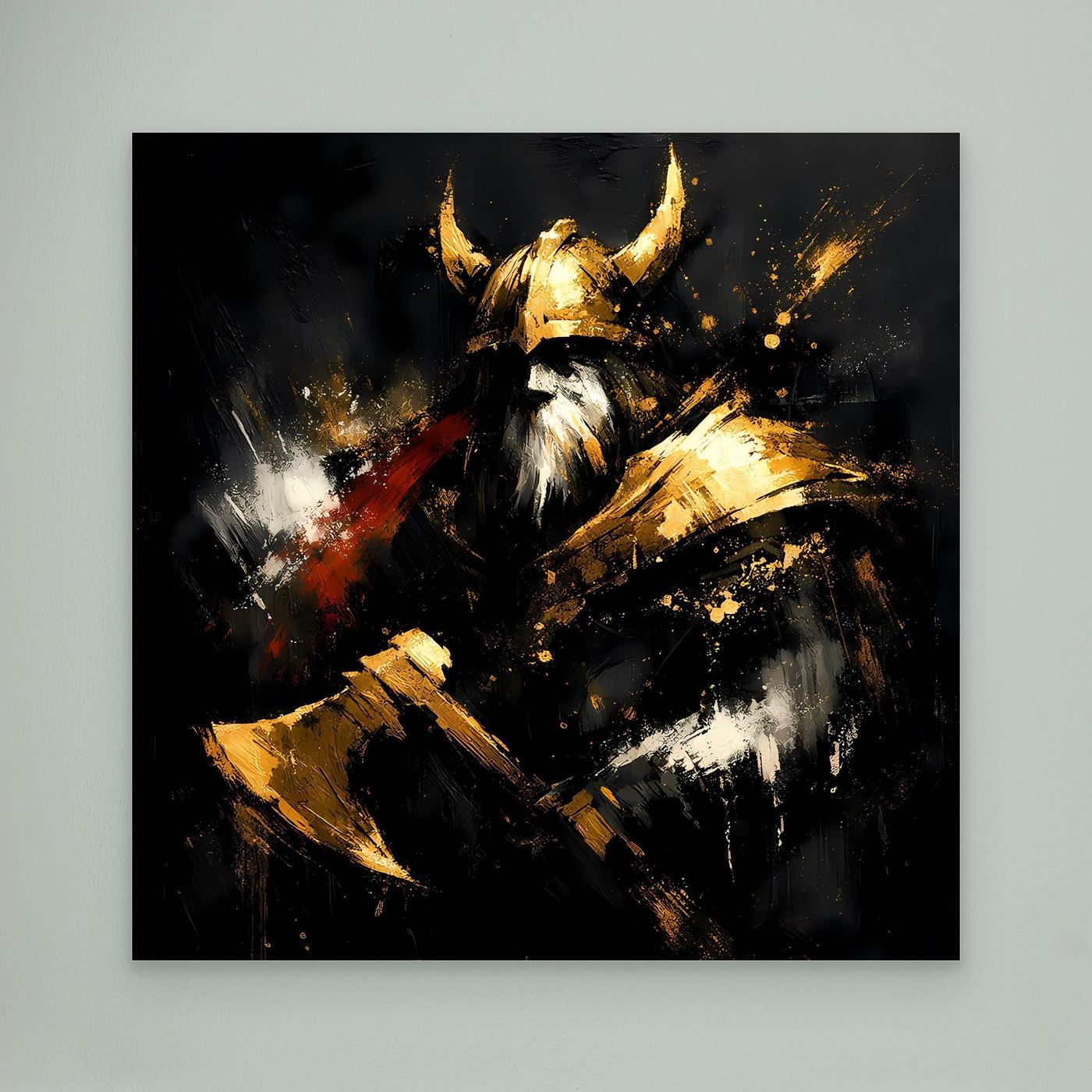 Leinwand Goldener Wikinger Krieger | Abstraktes Nordmann Wandbild Modern