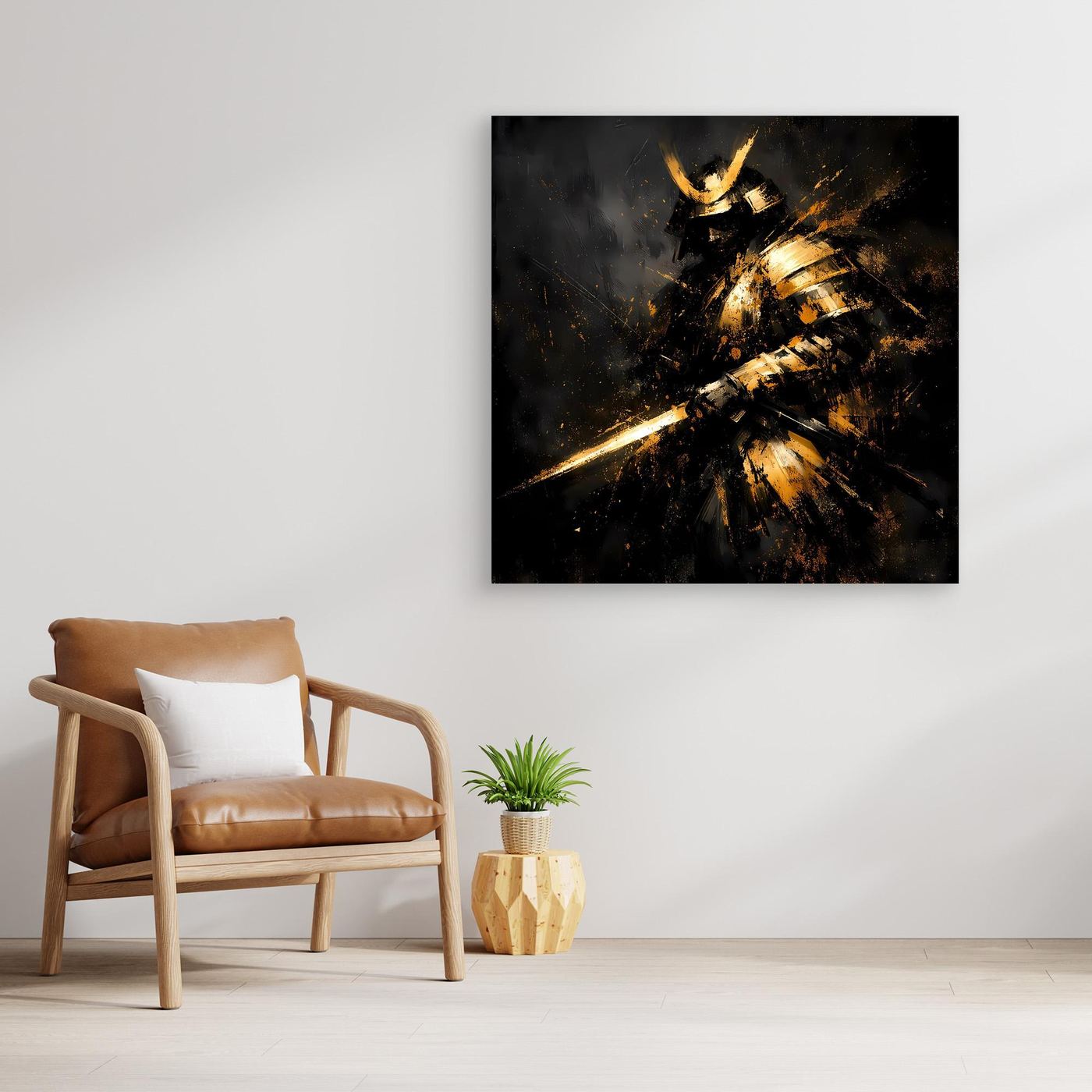 Leinwand Abstrakter Goldener Samurai | Modernes Japanisches Krieger Wandbild