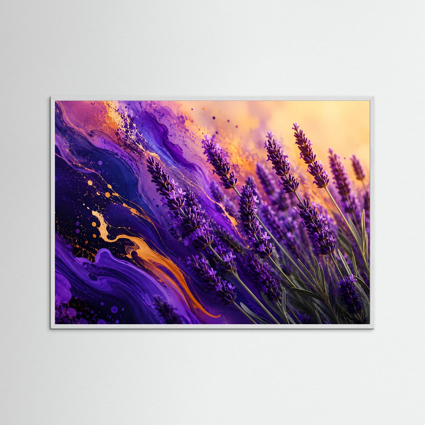 Lavendel in Violett & Gold | Abstrakte Blumen Kunst