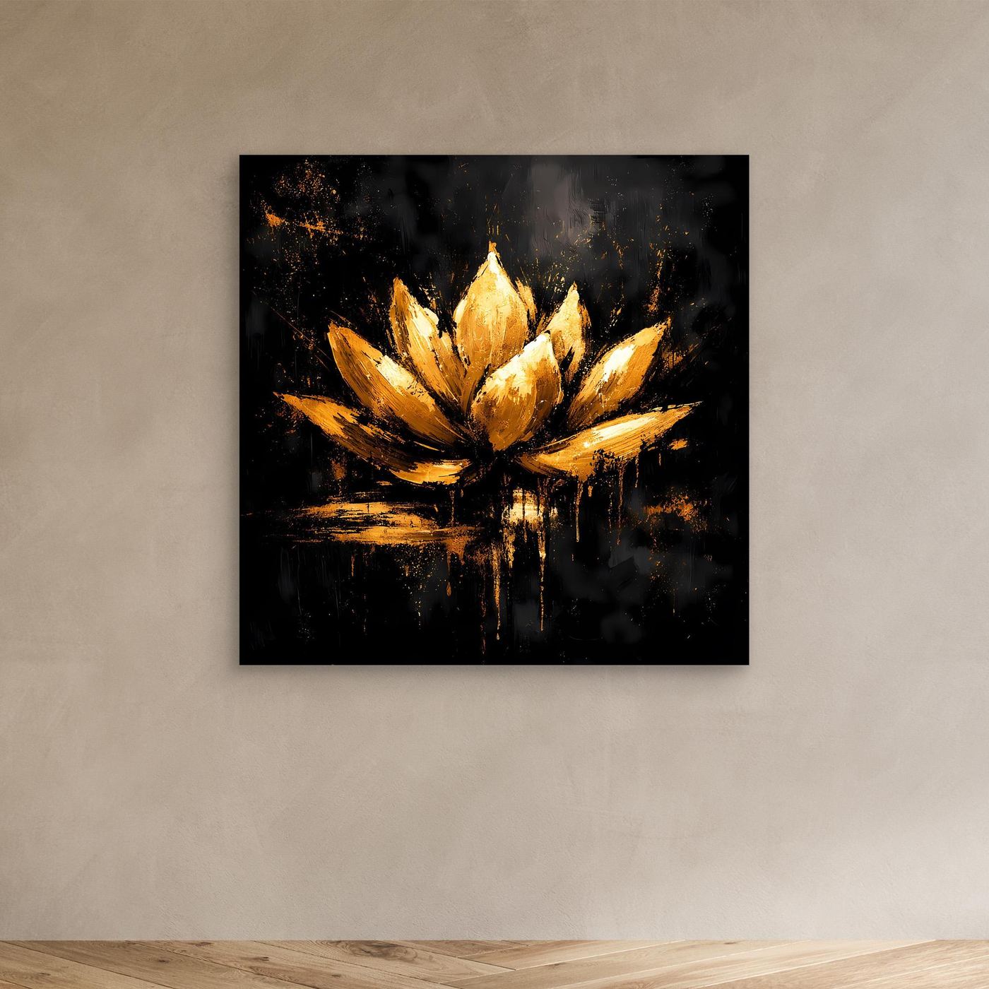 Leinwand Goldene Lotusblüte auf Schwarz | Abstraktes Meditations Wandbild