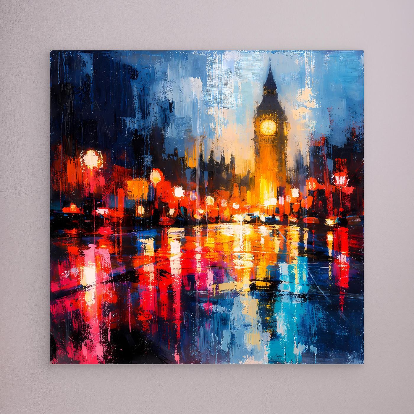 Leinwand Abstraktes Big Ben London Gemälde | Modernes Urbanes Wandbild bei Nacht