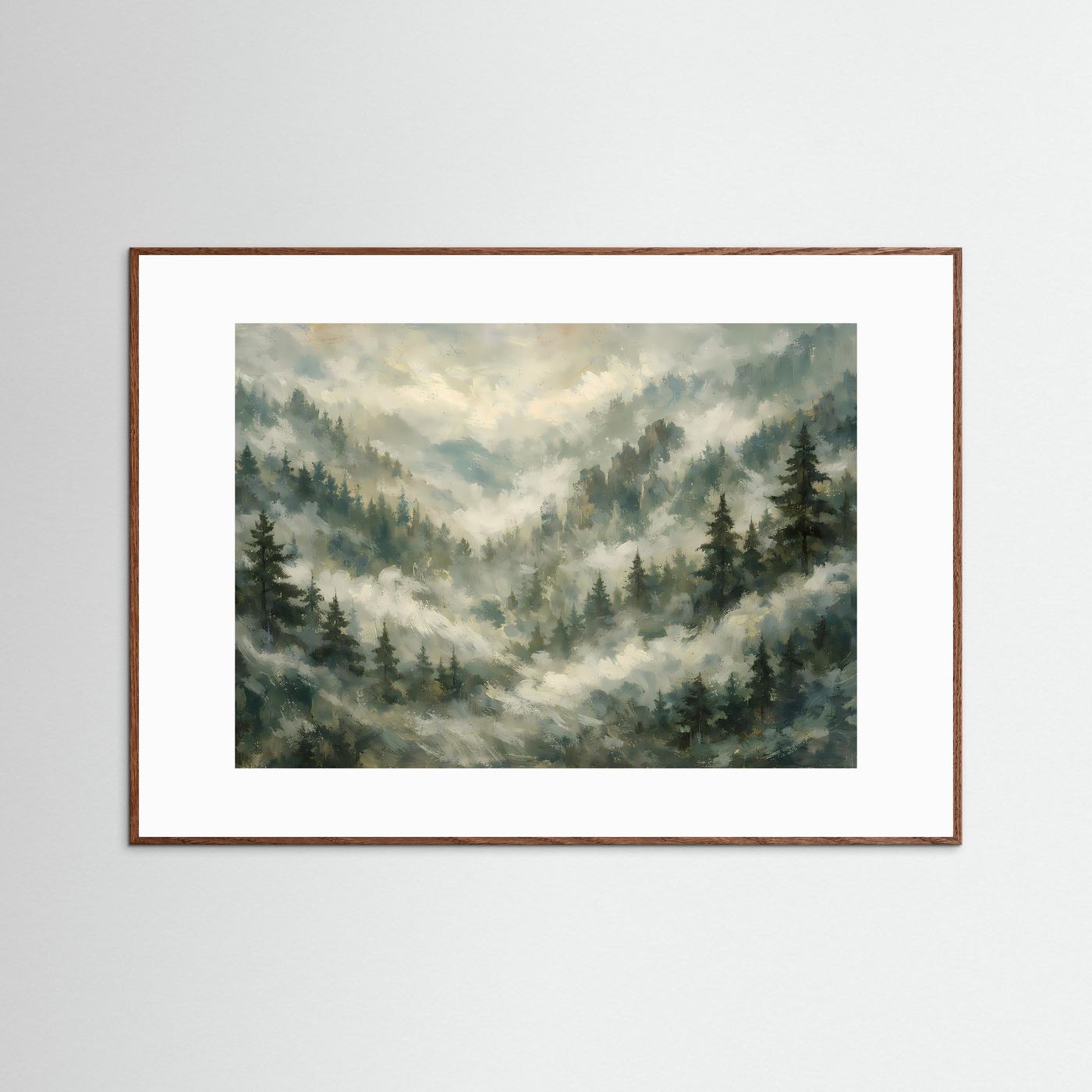 Neblige Bergidylle im Tannenwald | Panorama Natur & Landschaft Poster Querformat