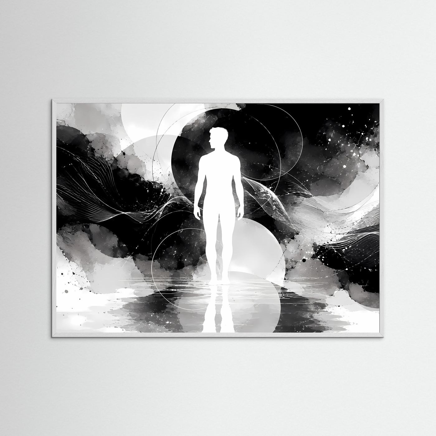 Abstrakte Mensch Silhouette Schwarz Weiß Poster | Minimalistische Line Art | Moderne Wandkunst | Spirituelles Design | Zeitgenössische Leinwand