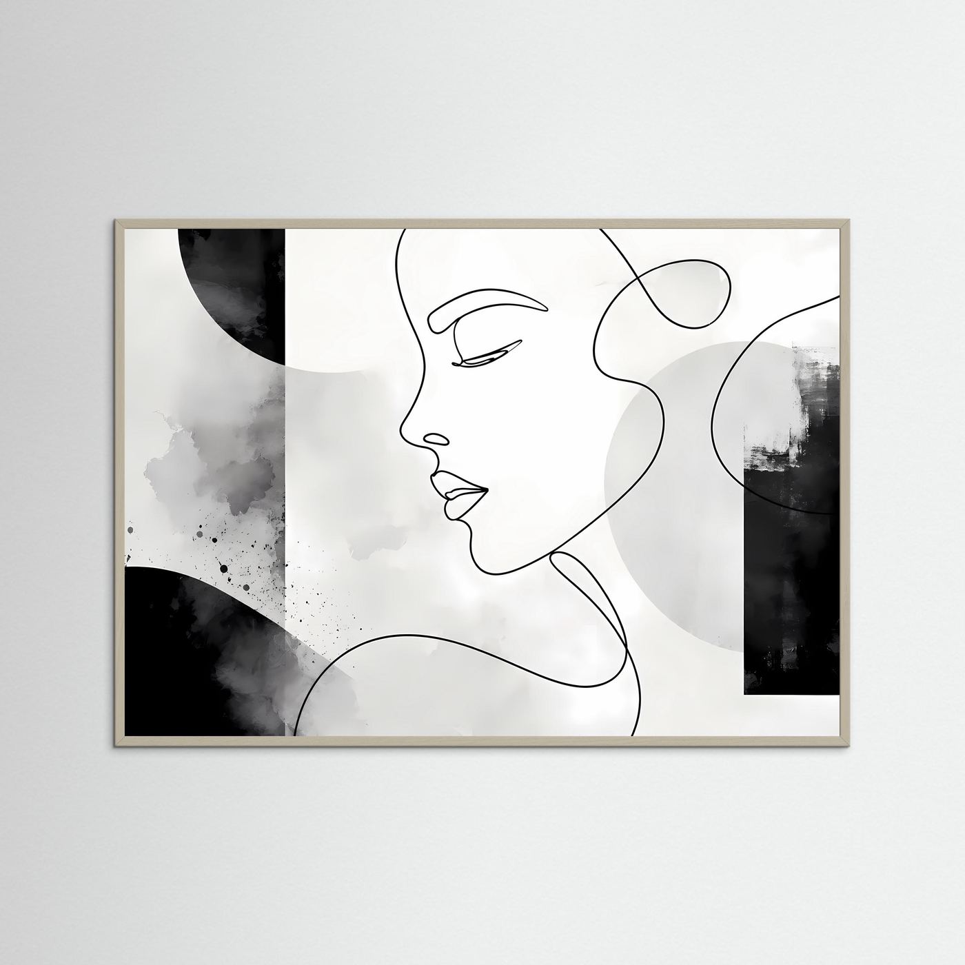Minimalistisches One Line Gesicht Wandbild | Schwarz Weiß Line Art Poster | Modernes Frauenportrait | Skandinavische Boho Kunst | Abstrakte Leinwand