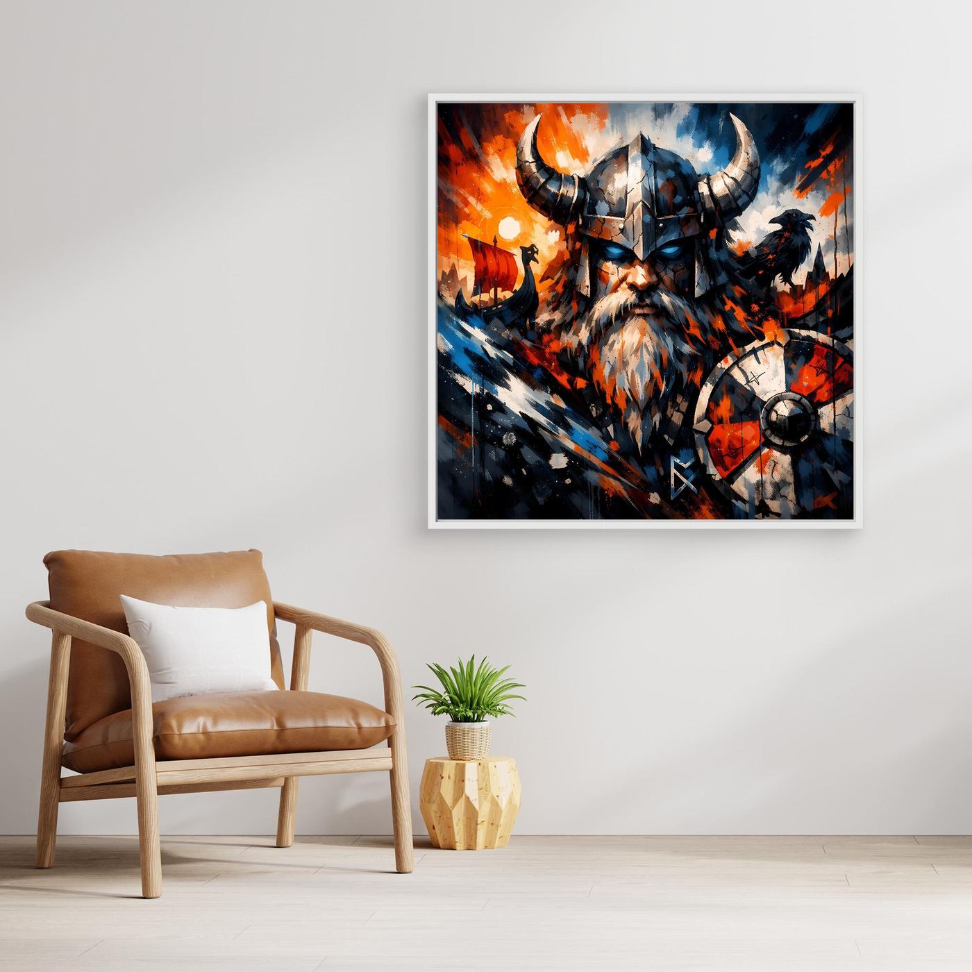 Leinwand Mythischer Wikinger-Krieger | Modernes Abstraktes Nordmann Wandbild