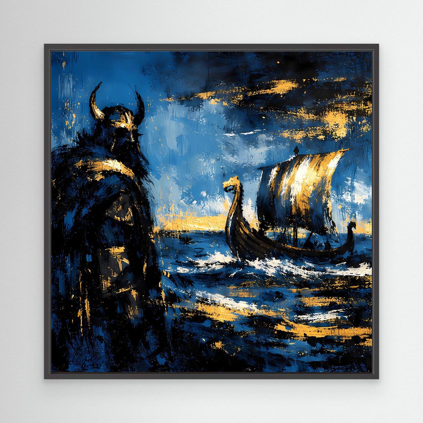 Leinwand Mythischer Wikinger und Langschiff | Abstraktes Nordisches Wandbild