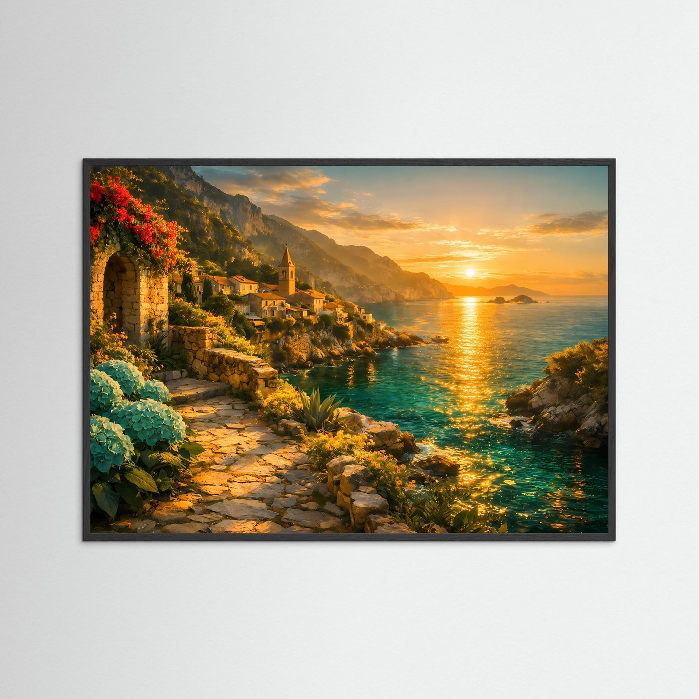 Sonnenuntergang an der Amalfitanischen Küste | Panorama Natur & Küsten Poster Querformat