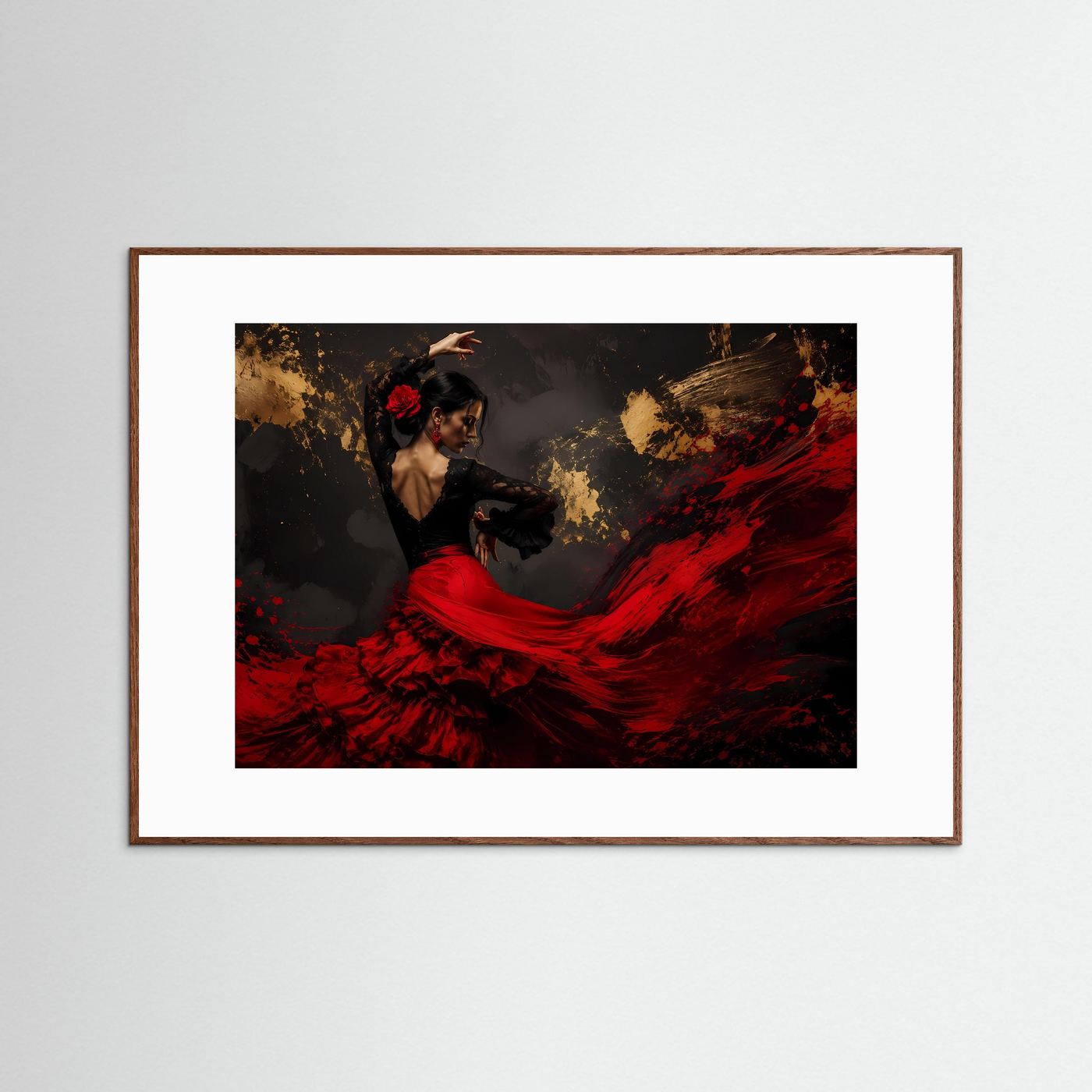 Leidenschaftliche Flamenco-Tänzerin | Spanischer Tanz & Rot-Gold Poster