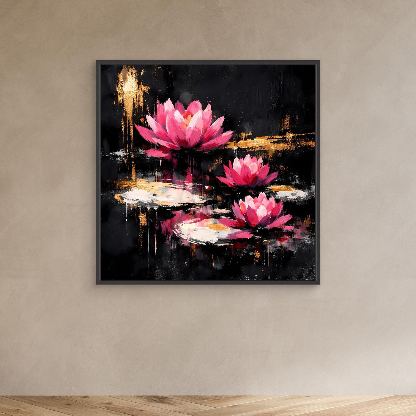 Leinwand Magische Lotusblüten auf dem Wasser | Modernes Abstraktes Seerosen Wandbild