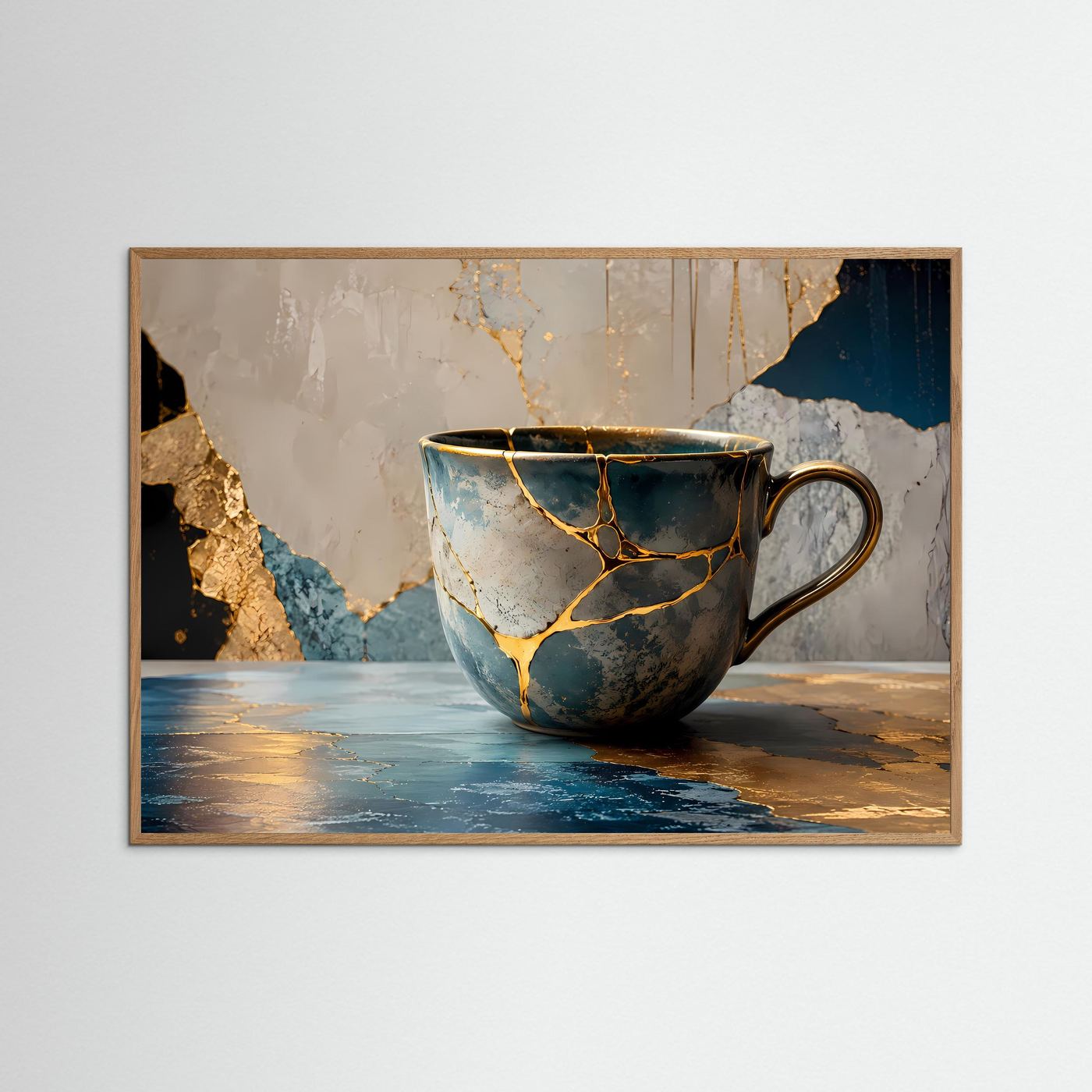 Kintsugi Philosophie | Elegante Teetasse & Marmor Poster mit Gold-Akzenten
