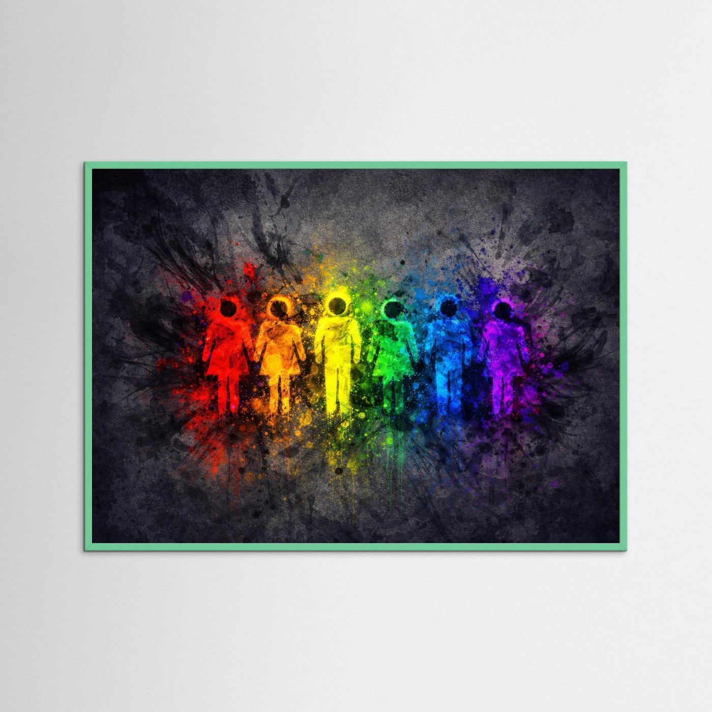 Poster Regenbogen Menschen Silhouette | Modernes LGBT Pride Wandbild