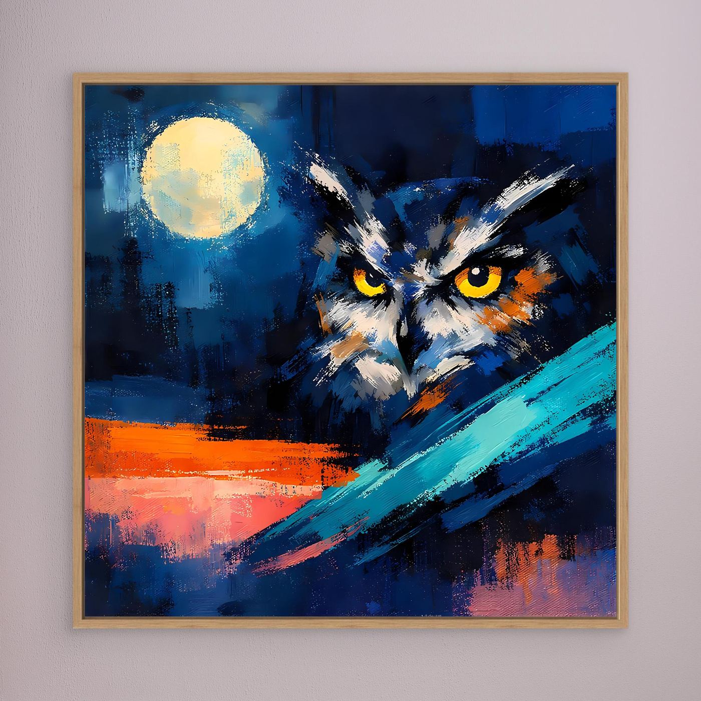Premium Leinwand Mystische Eule bei Vollmond | Abstraktes Kunst Poster Modernes Nacht Wandbild
