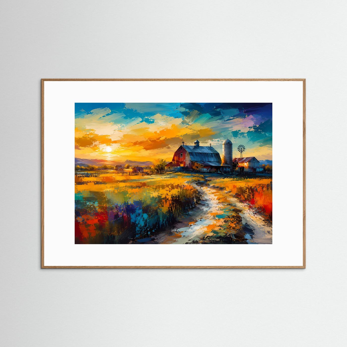 Goldener Sonnenuntergang auf der Farm | Ländliches Panorama & Kunstdruck Querformat