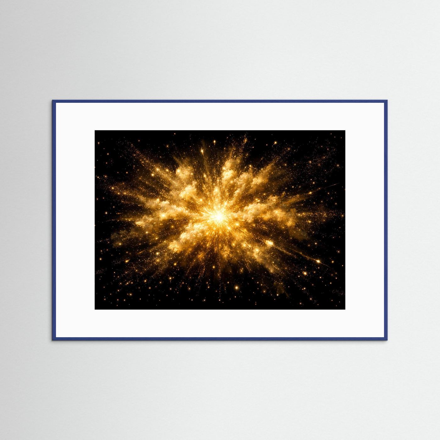 Magische Goldene Sternenexplosion | Kosmische Kunst & Luxus Wandbild Querformat