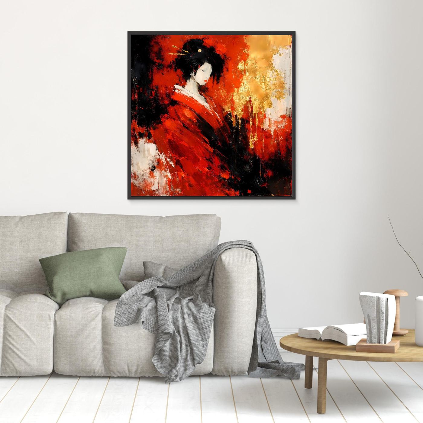 Leinwand Elegante Geisha im Roten Kimono | Abstraktes Asiatisches Wandbild Moderne Kunst