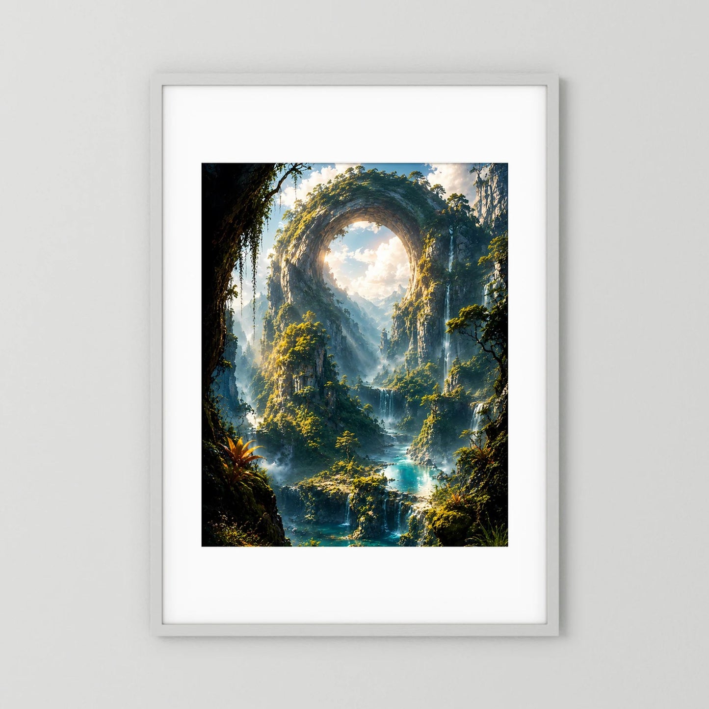 Mystisches Felsentor im Dschungel | Türkise Wasserfälle & verborgene Bergwelt | Poster Hochformat