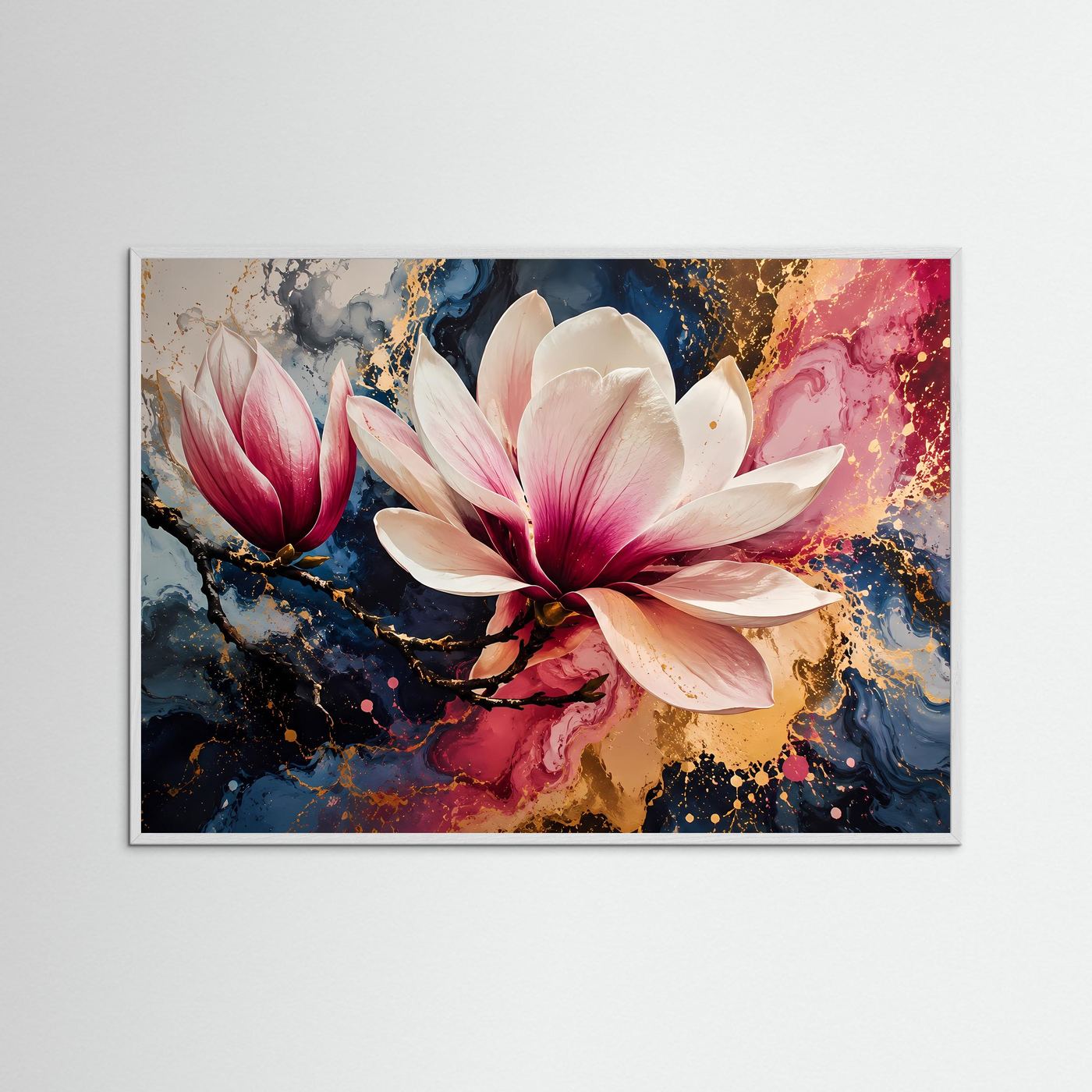 Magnolien in Rosa & Gold | Abstrakte florale Kunst