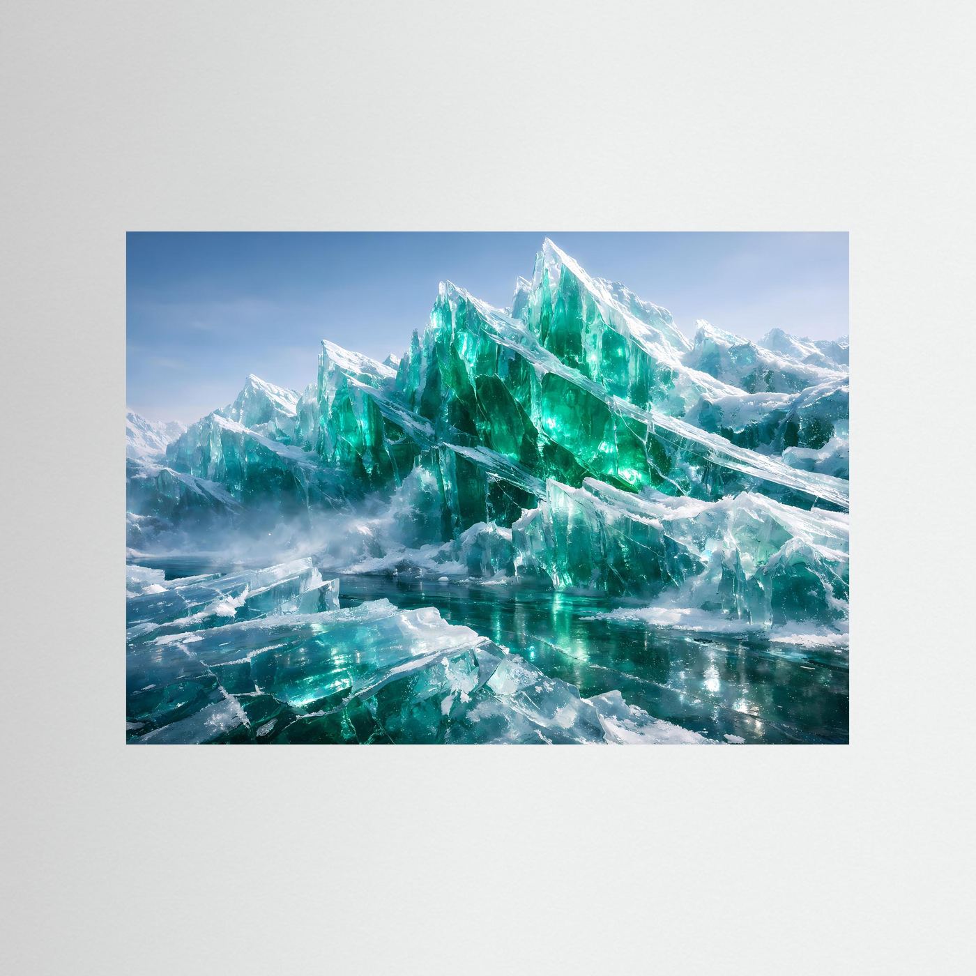Poster mit smaragdgrünen Eisbergen, ohne Rahmen