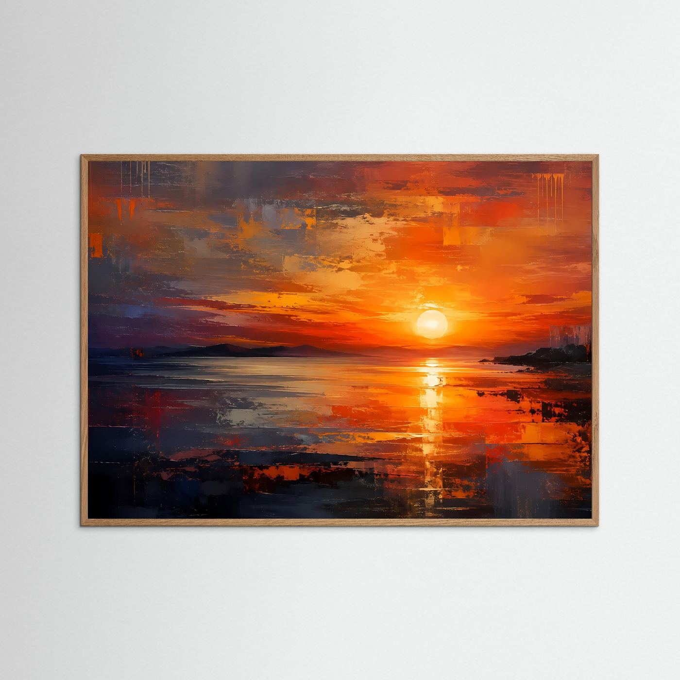 Feuriger Sonnenuntergang am Meer | Abstraktes Landschafts-Poster im Querformat