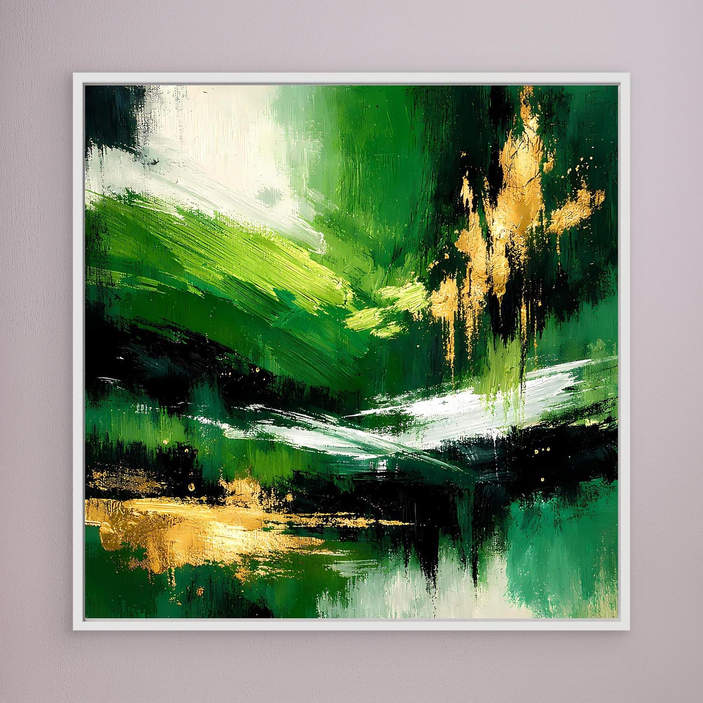 Leinwand Abstraktes Landschaftsgemälde in Smaragdgrün und Gold | Modernes Natur Wandbild