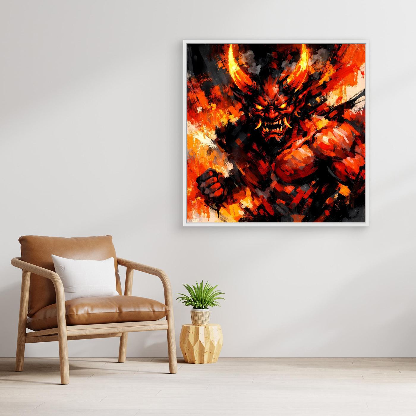 Leinwand Feuriger Dämon | Expressionistisches Fantasy Oni Wandbild