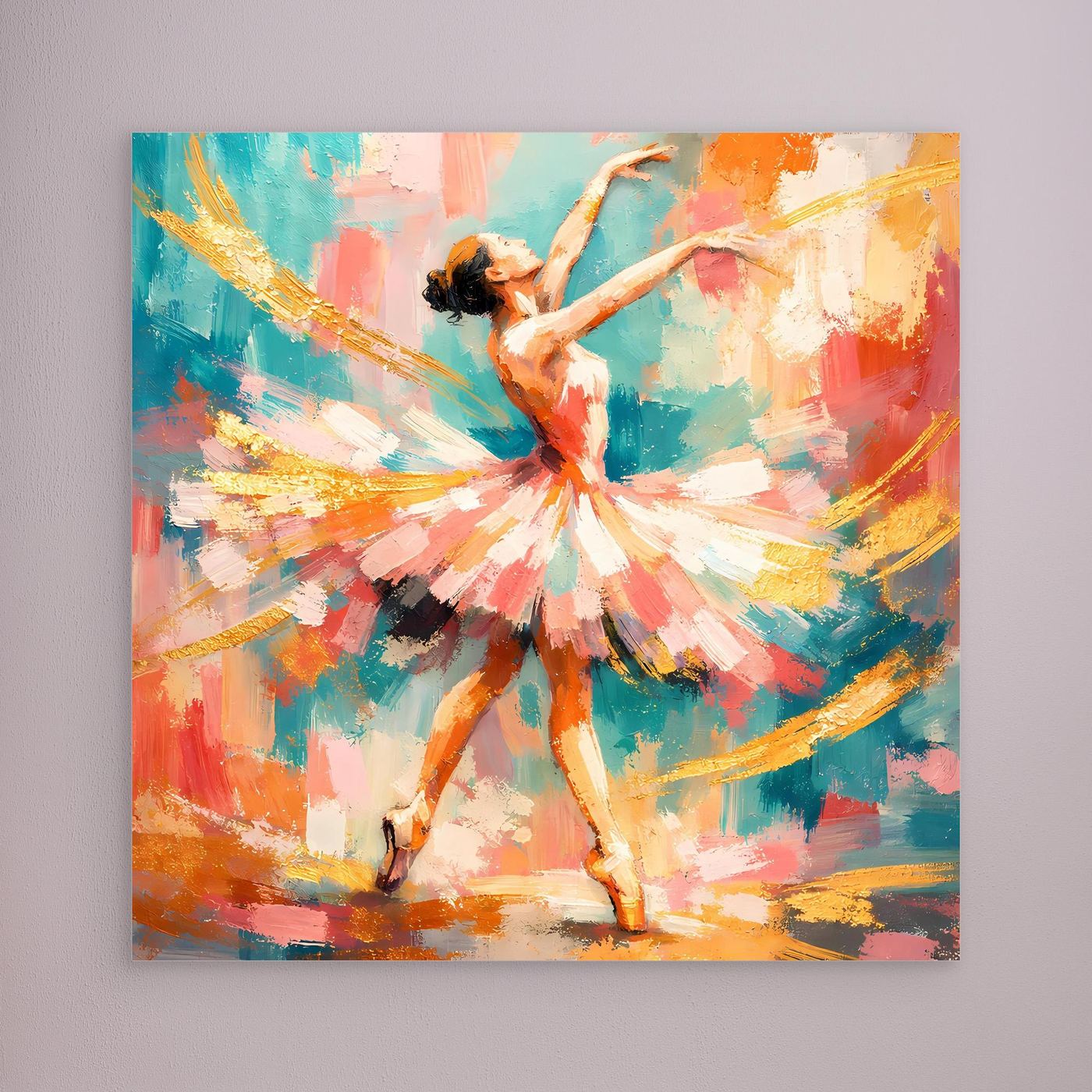 Leinwandbild mit abstrakter Ballerina, buntes Farbspiel, ohne Rahmen