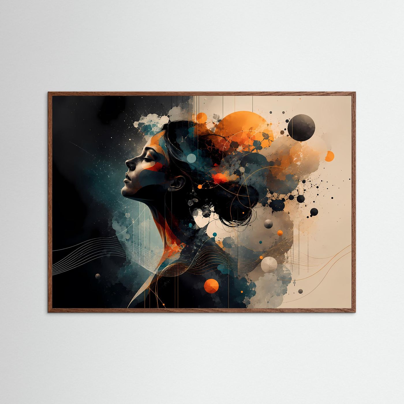 Abstraktes Frauengesicht Poster | Moderne Portrait Kunst | Surreale Frauenkunst | Geometrische Wanddekoration | Elegante Leinwand mit Goldakzenten - Copy