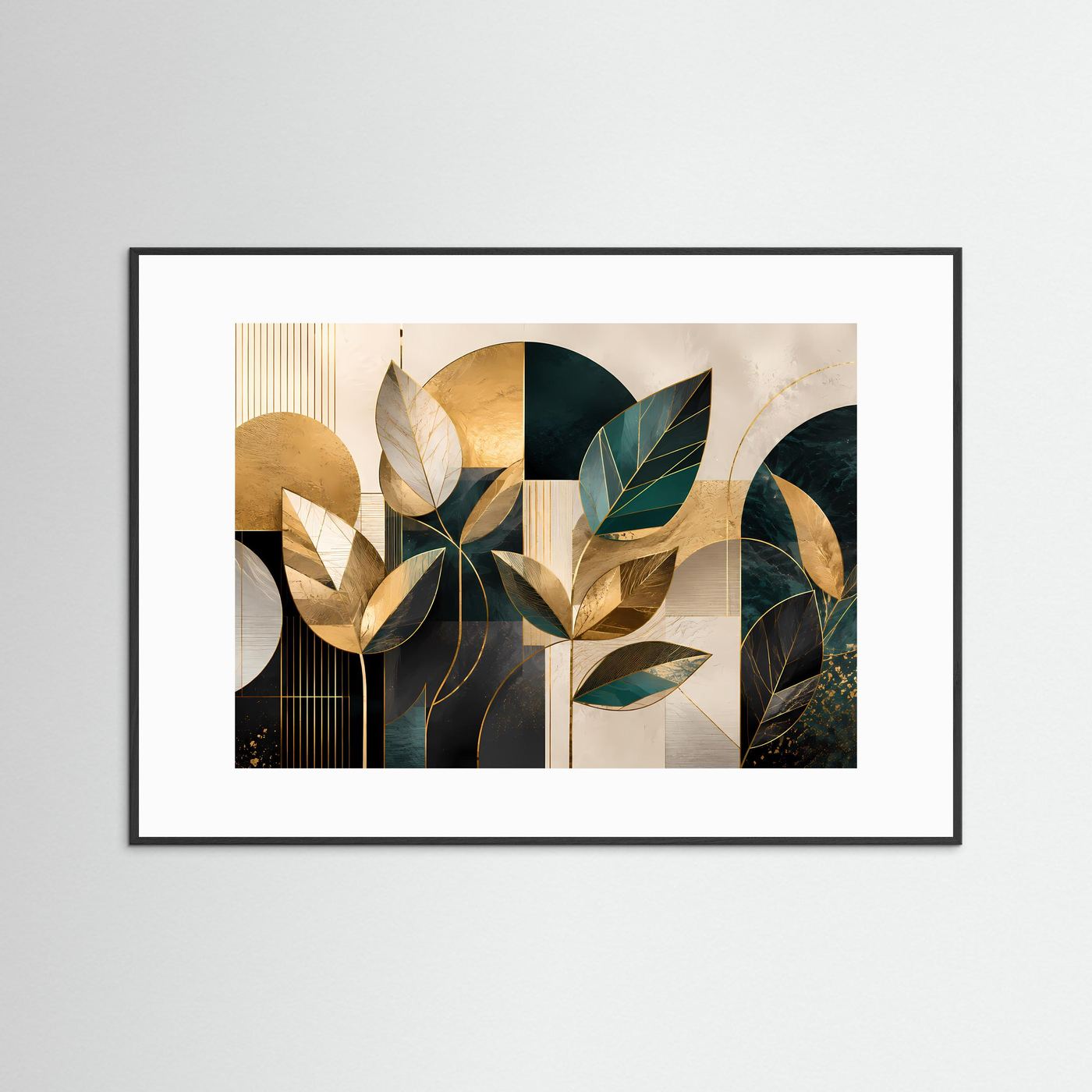 Abstrakte Blätter Poster | Moderne Botanische Geometrie Wandkunst | Gold Grün Beige | Minimalistische Premium Leinwand | Elegante Wall Art