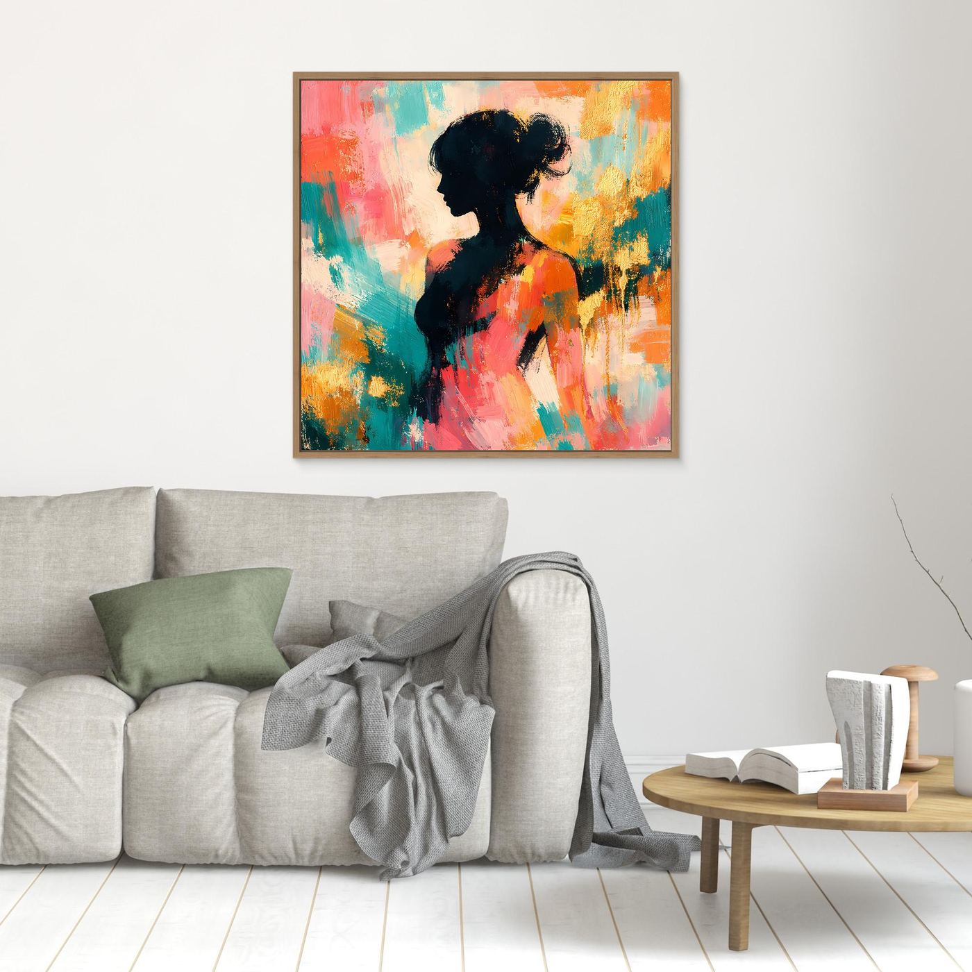 Leinwandbild mit Profilansicht einer Frauen-Silhouette im Pastell