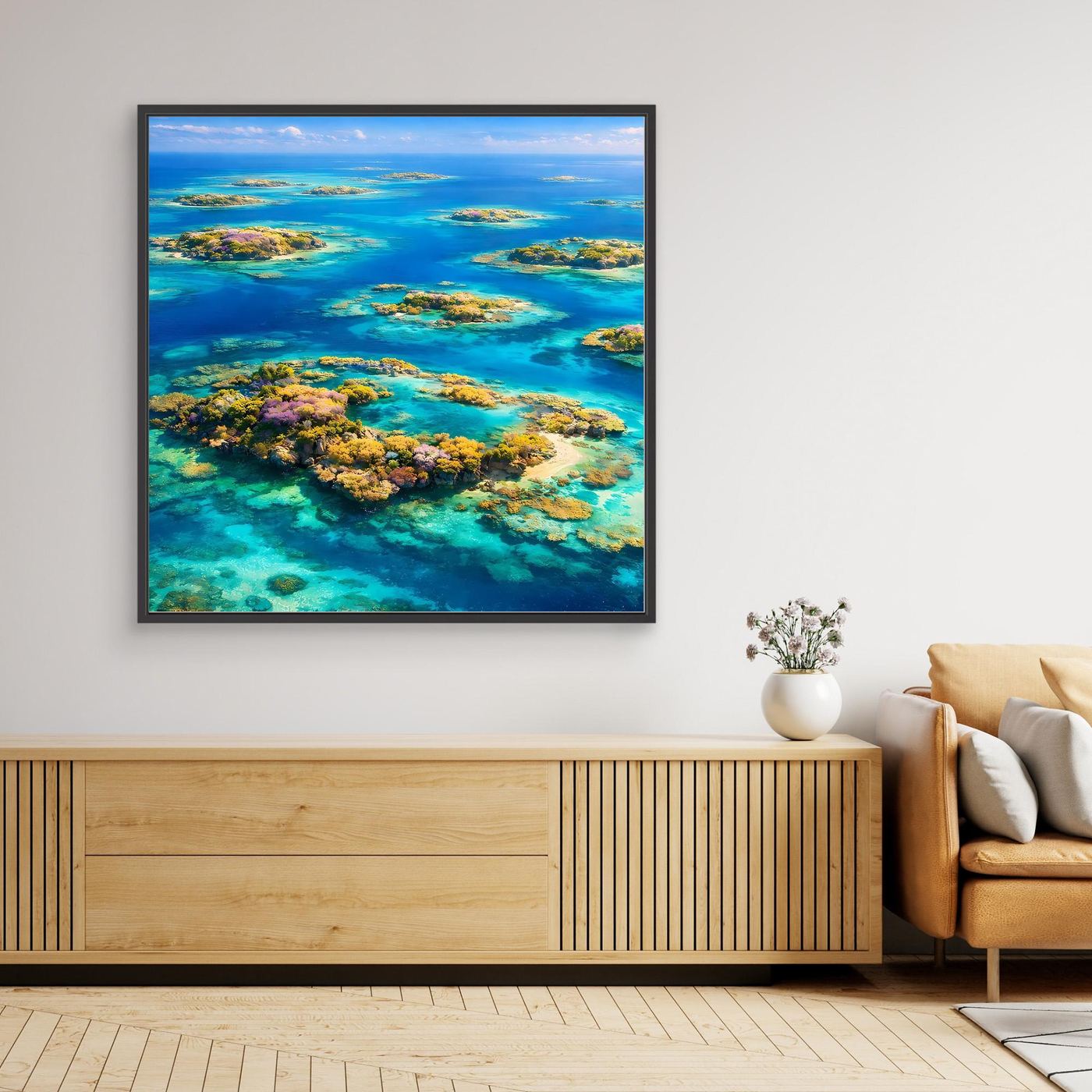 Leinwandbild Paradiesische Inselwelt | Tropisches Atoll Wandbild auf echtem Holzkeilrahmen