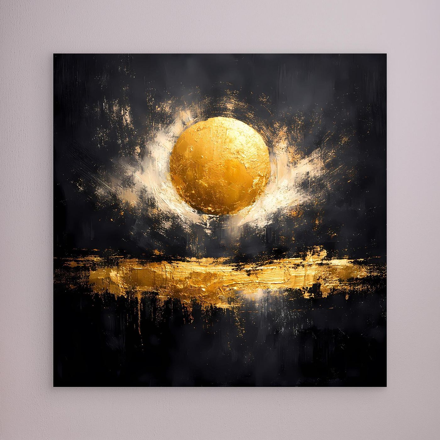 Leinwand Abstrakter Goldener Vollmond | Modernes Kosmisches Wandbild