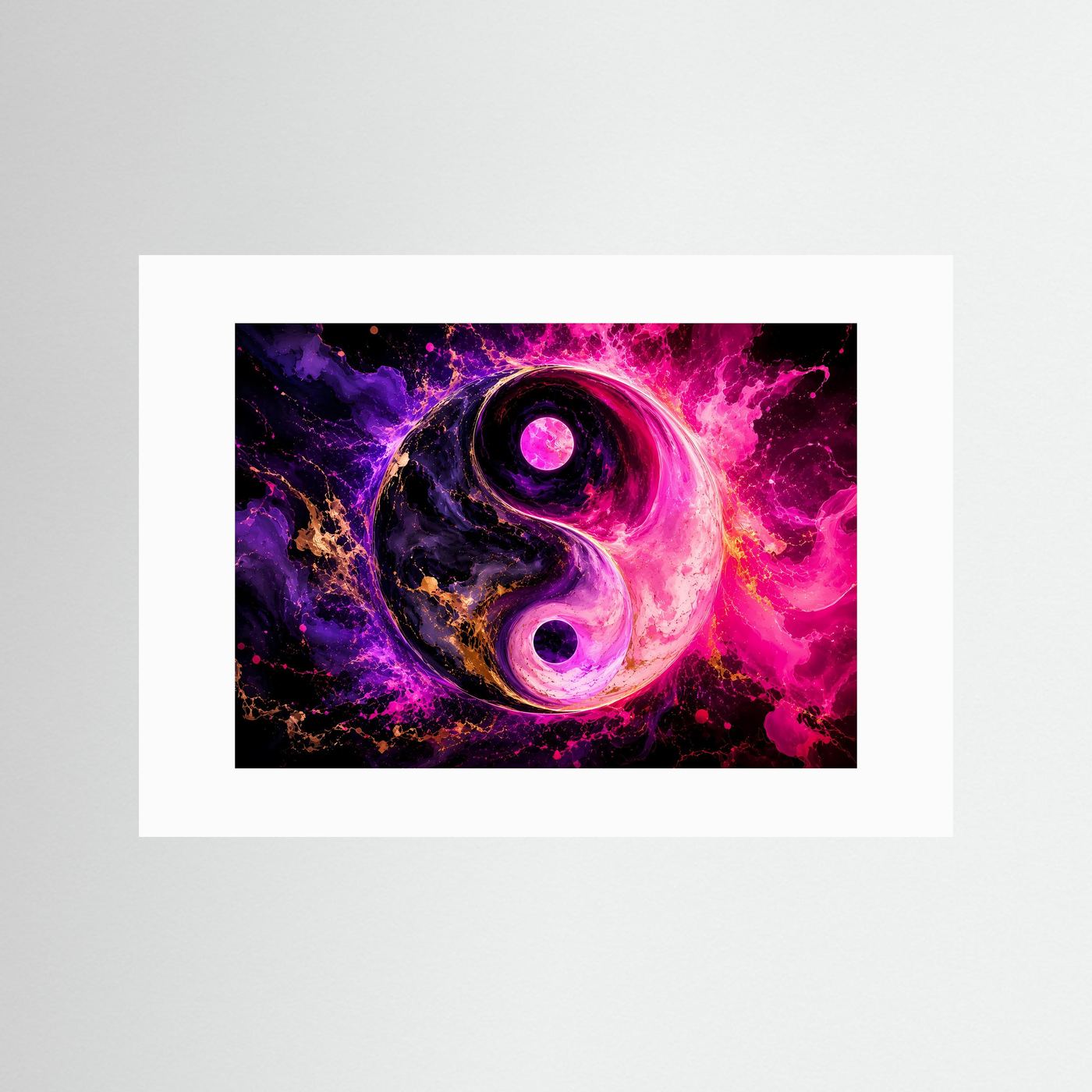 Yin Yang Poster Querformat | Abstrakte Neon Wandkunst Pink Lila | Spirituelle Moderne Leinwandkunst